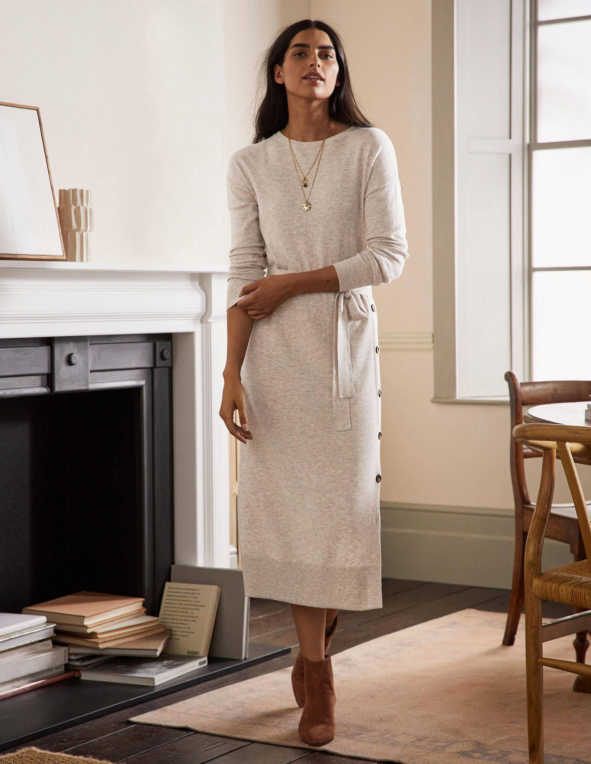 Side Button Knitted Dress-Chinchilla Melange - Image 1