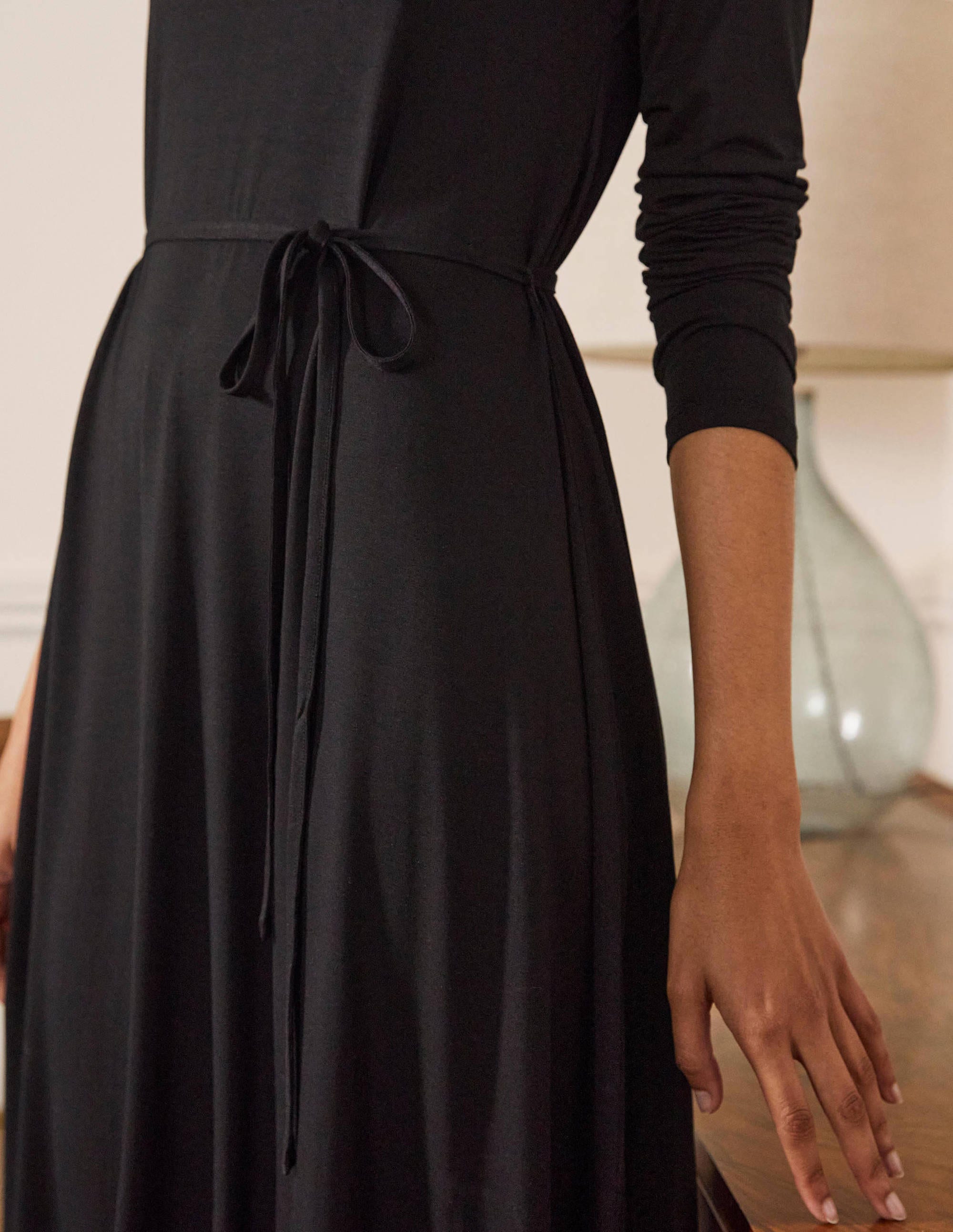 Roll Neck Jersey Midi Dress-Black - Image 2