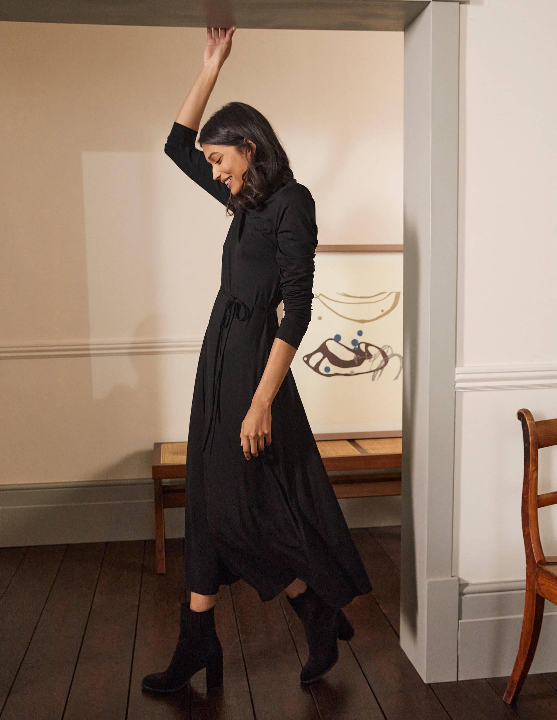 Roll Neck Jersey Midi Dress-Black-4