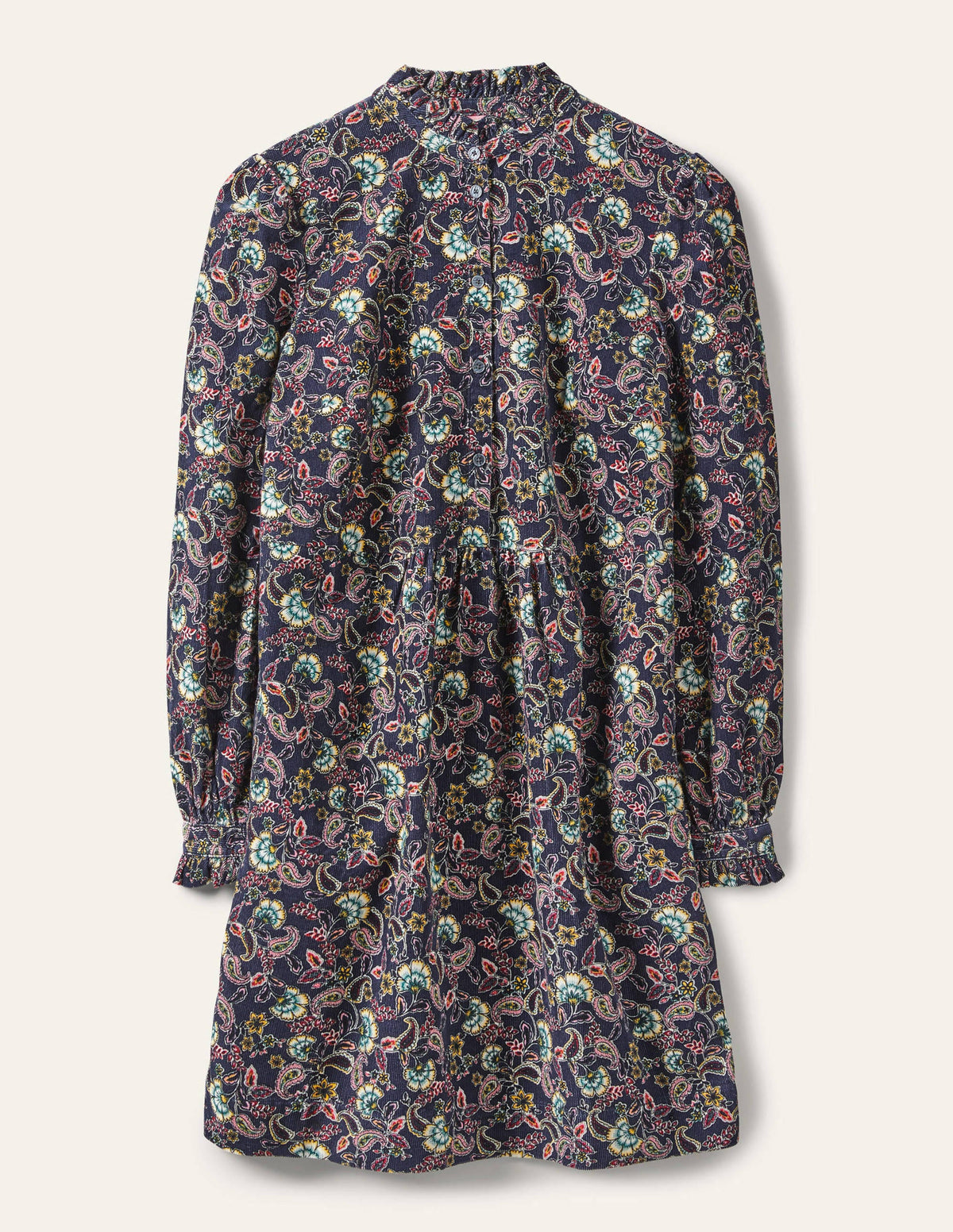 Ruffle Neck Cord Dress-French Navy, Exotic Floral - Image 5
