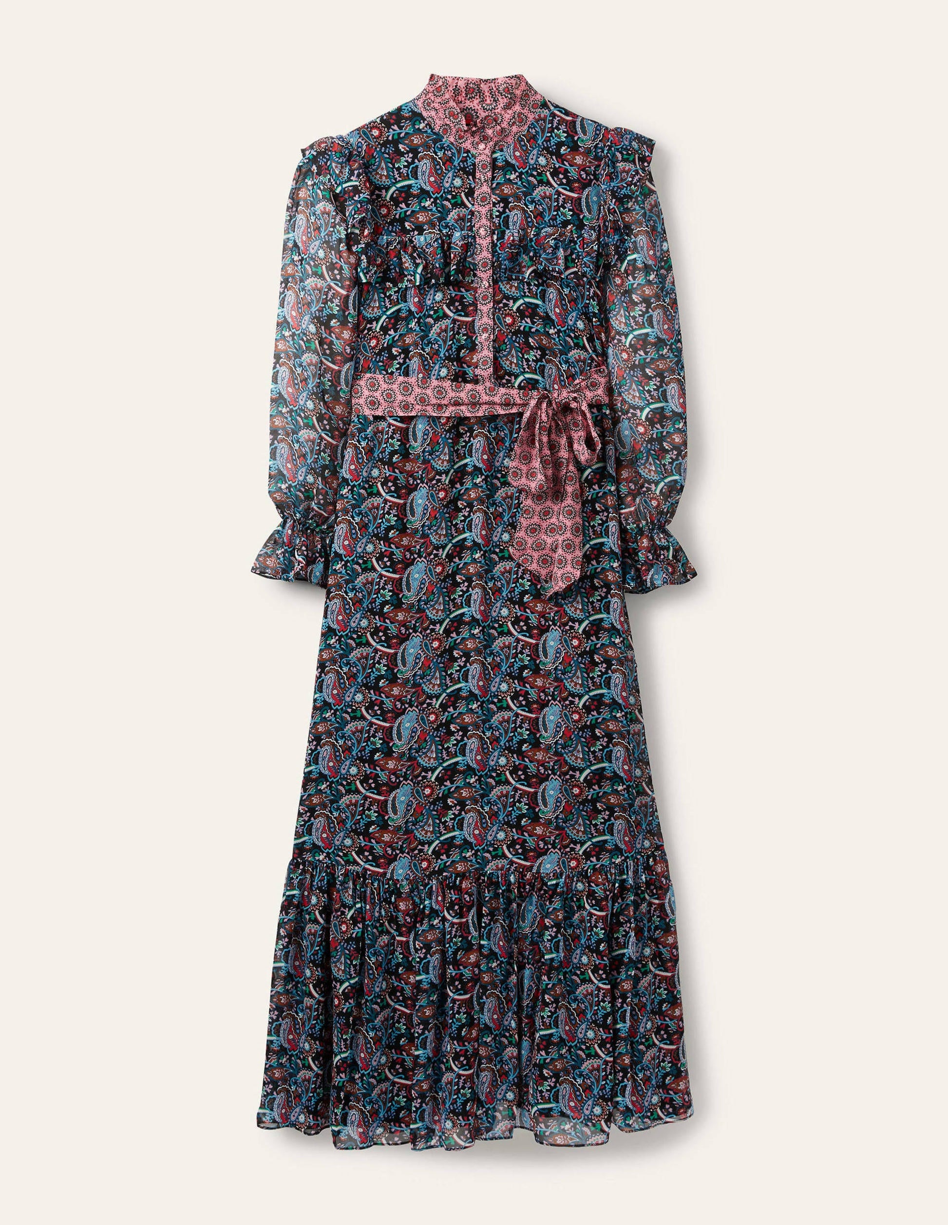Frill Tiered Maxi Dress-Black and Red, Fantastical-5