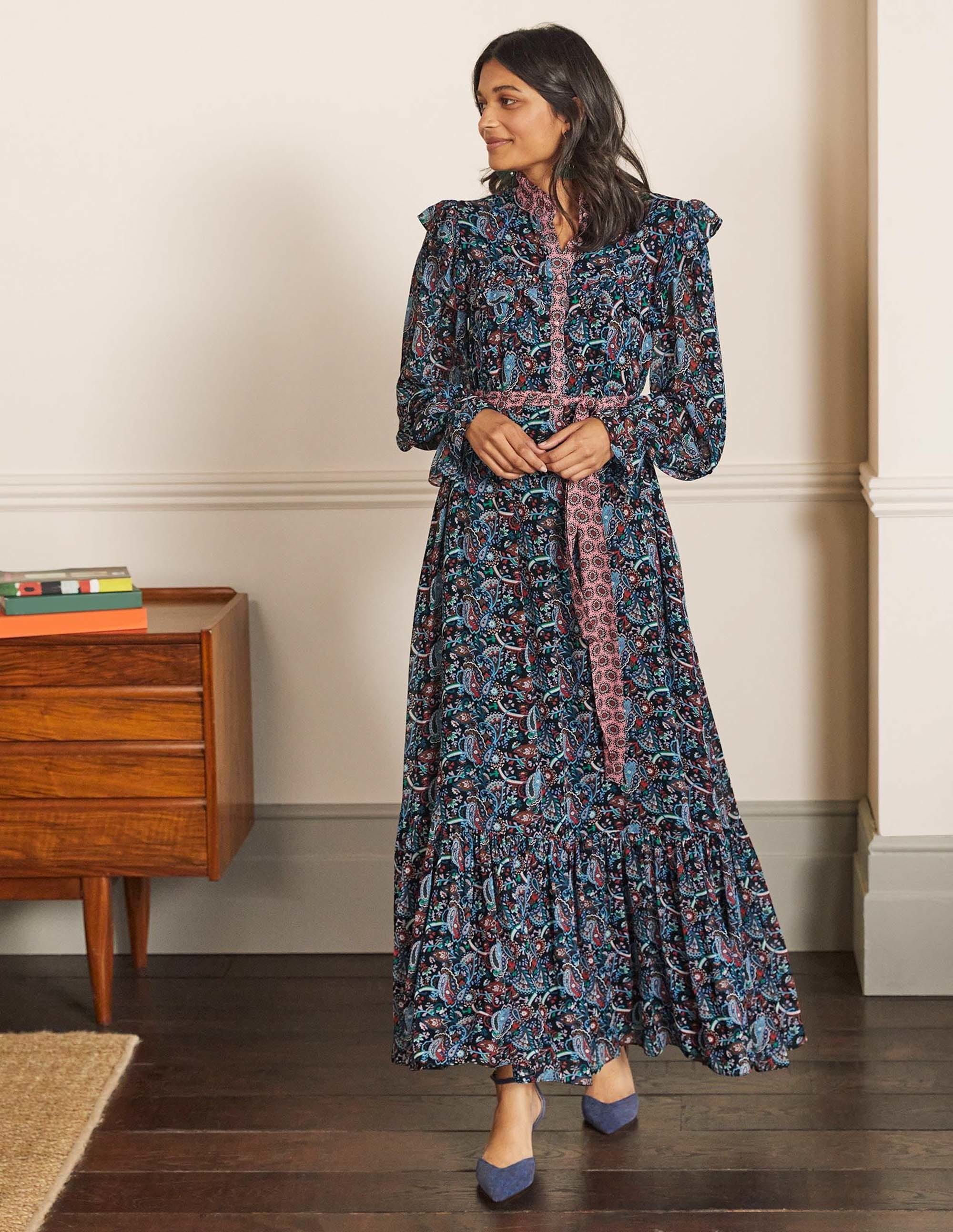 Frill Tiered Maxi Dress-Black and Red, Fantastical - Image 1