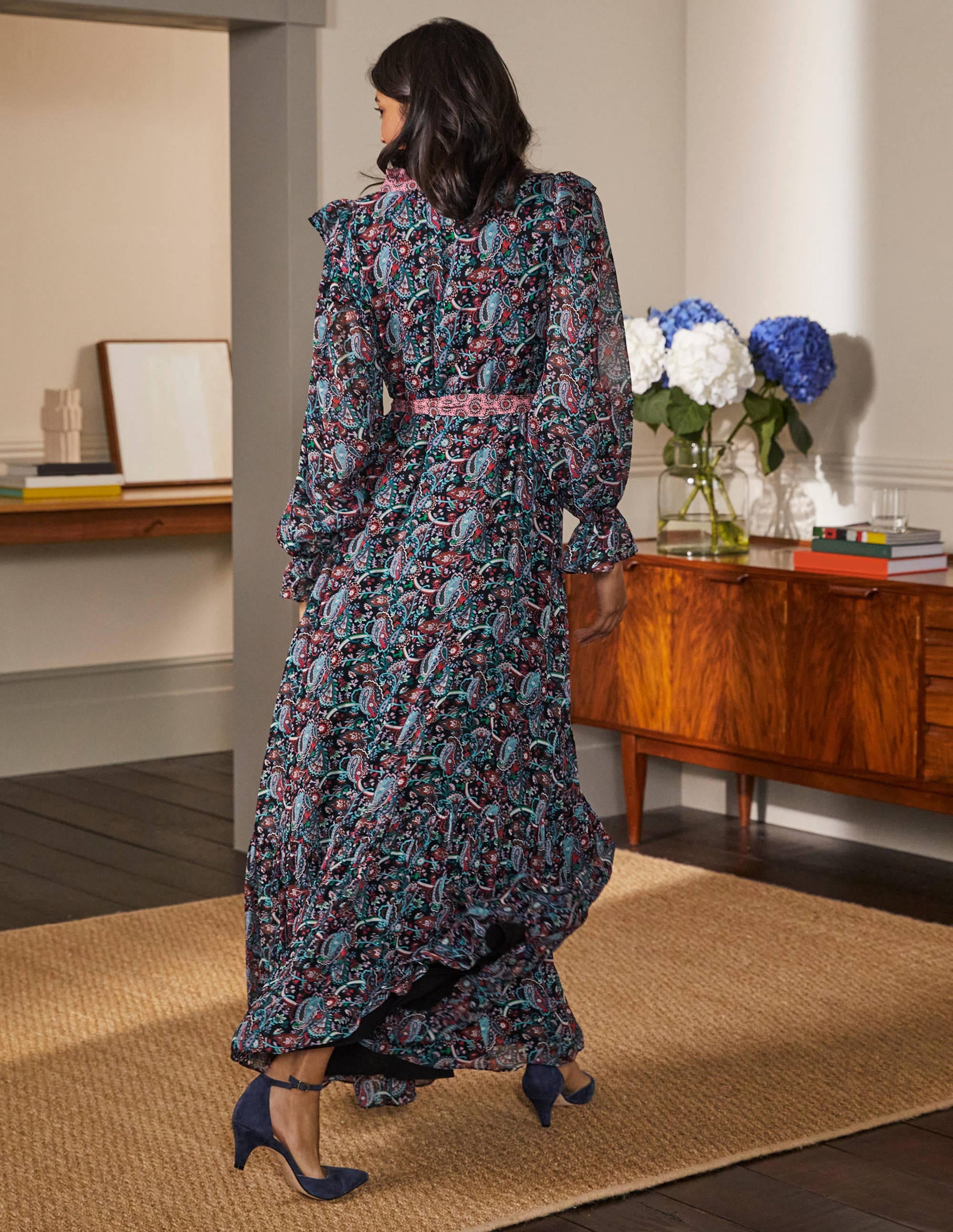 Frill Tiered Maxi Dress-Black and Red, Fantastical - Image 3