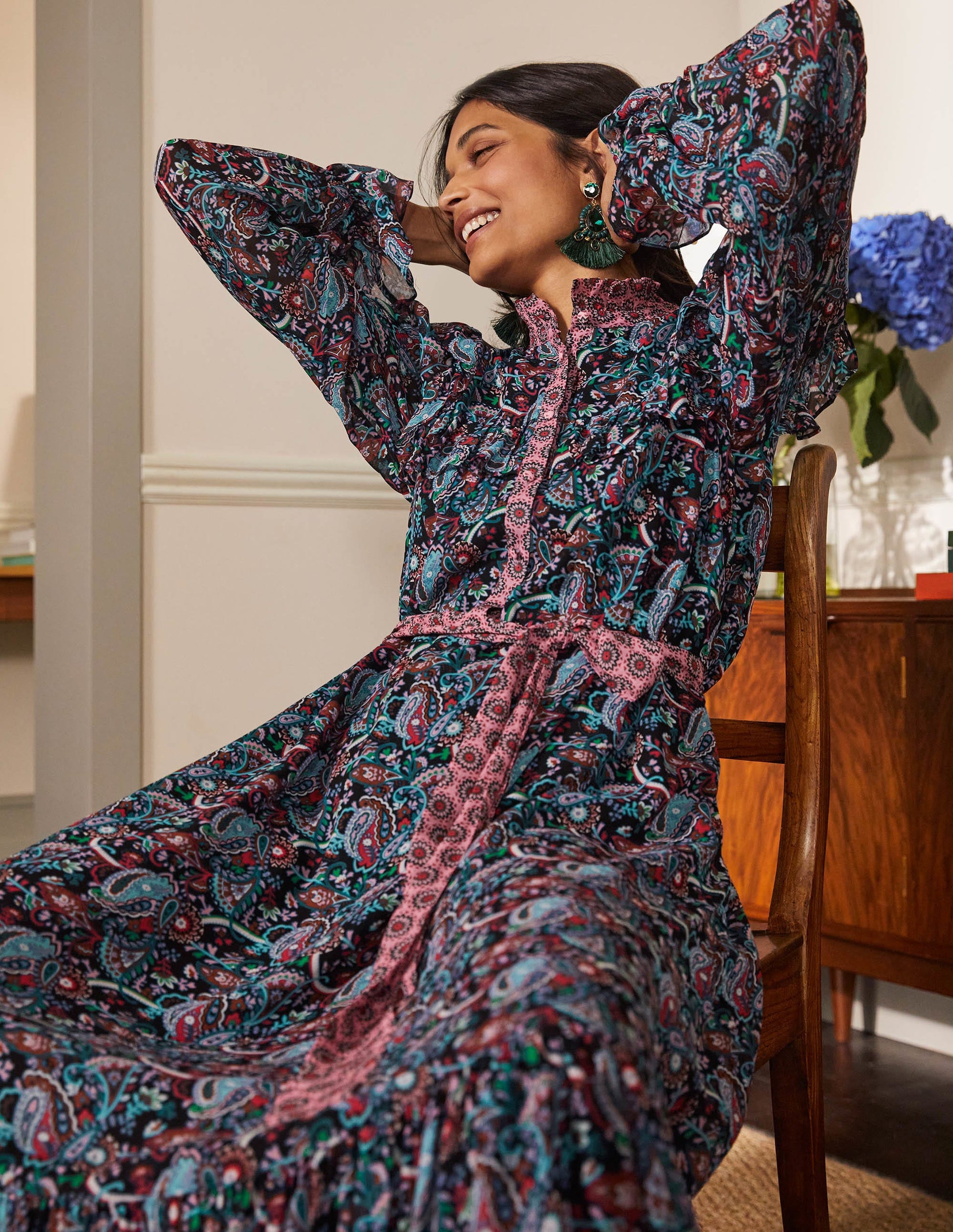 Frill Tiered Maxi Dress-Black and Red, Fantastical-4