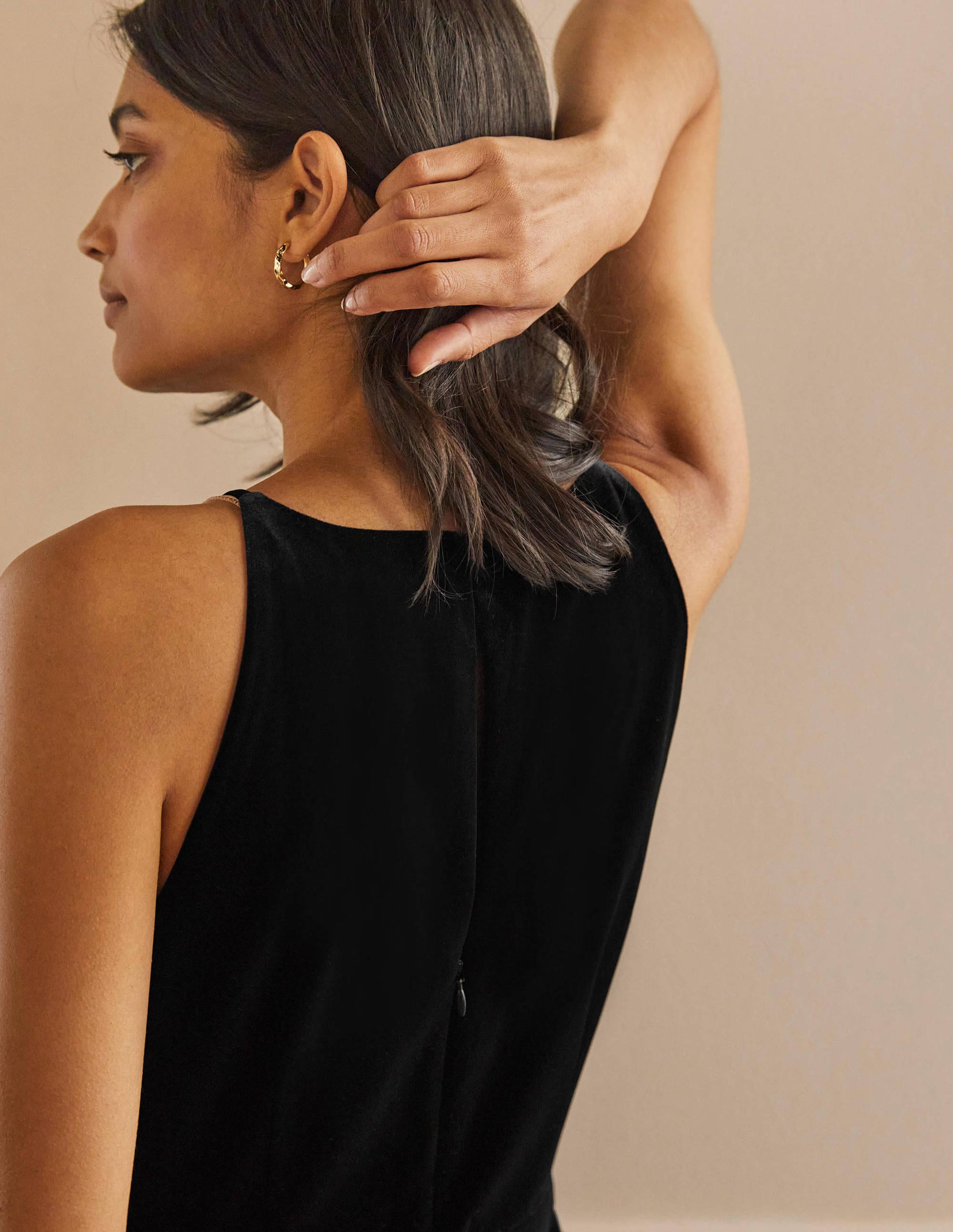 Halterneck Velvet Jumpsuit-Black - Image 2