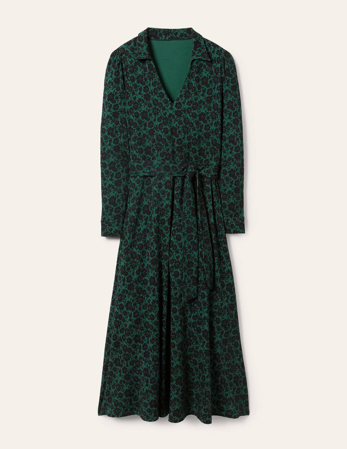 Collar Jersey Midi Dress-Deep Forest, Elegant Bloom-4