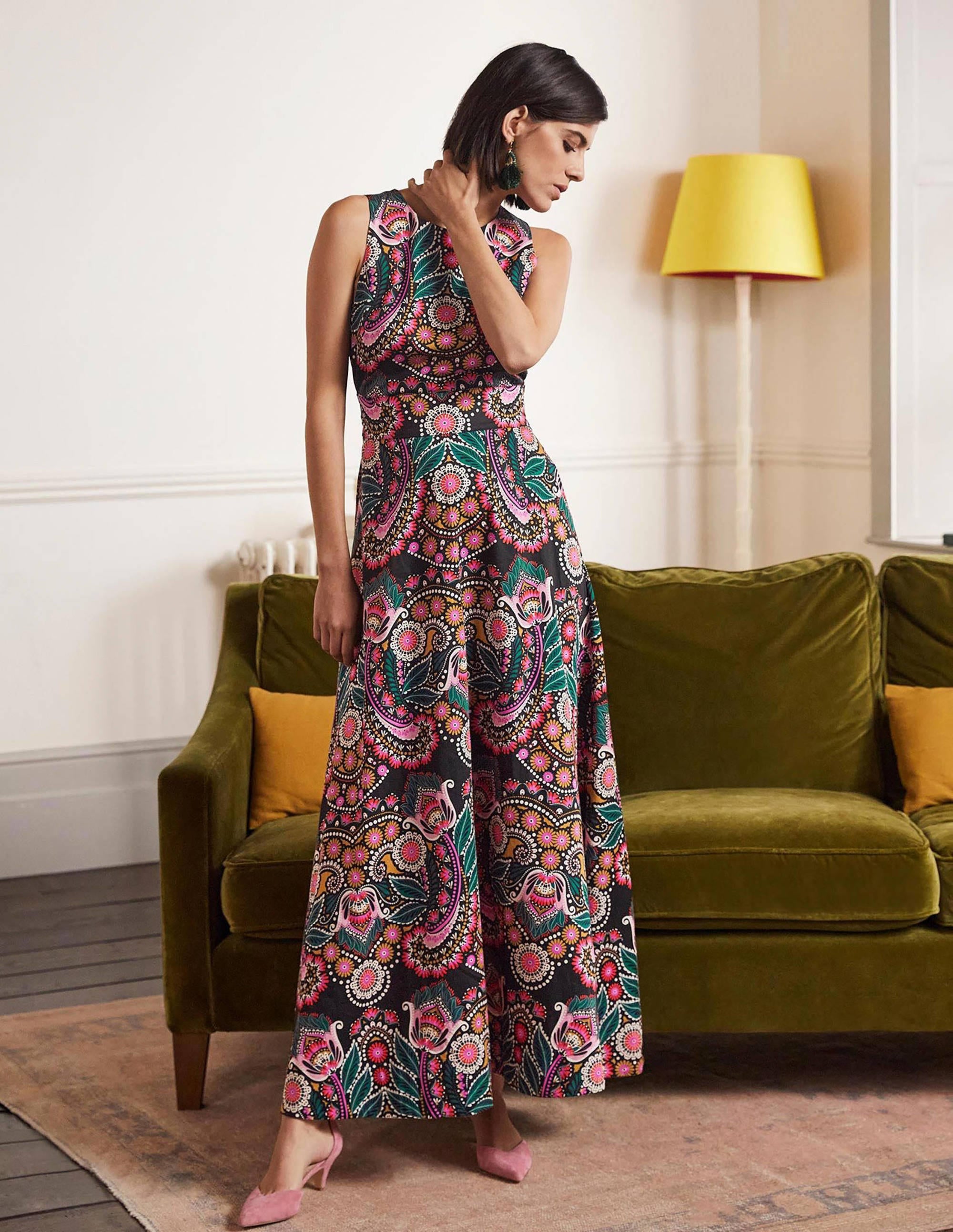 Back Detail Maxi Dress-Black, Daisy Paisley - Image 1