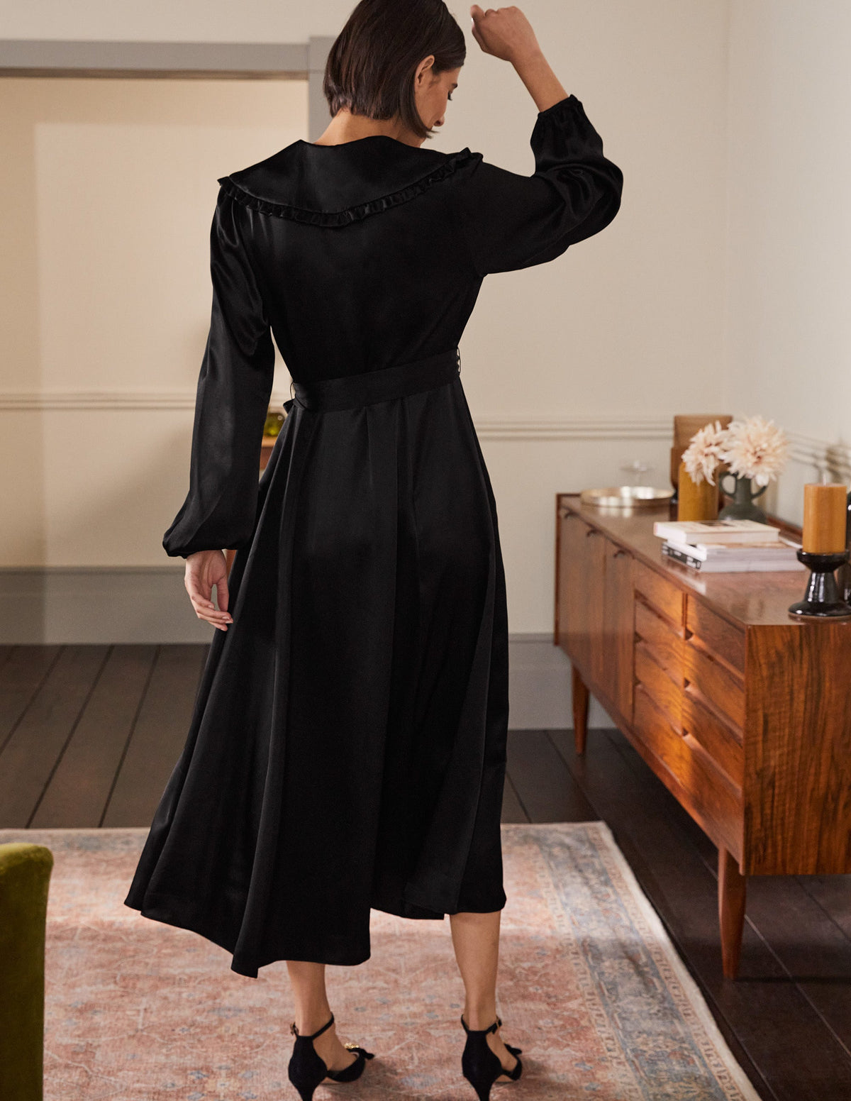 Collar Shirt Dress-Black - Image 3