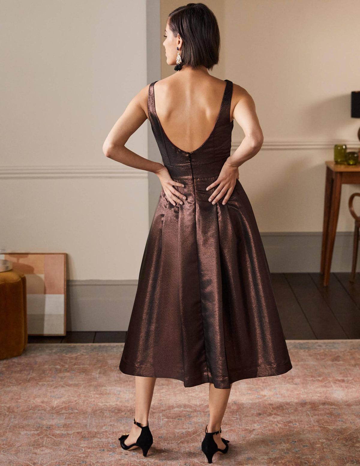 Scoop Back Fit and Flare Dress-Bronze Lurex - Image 3