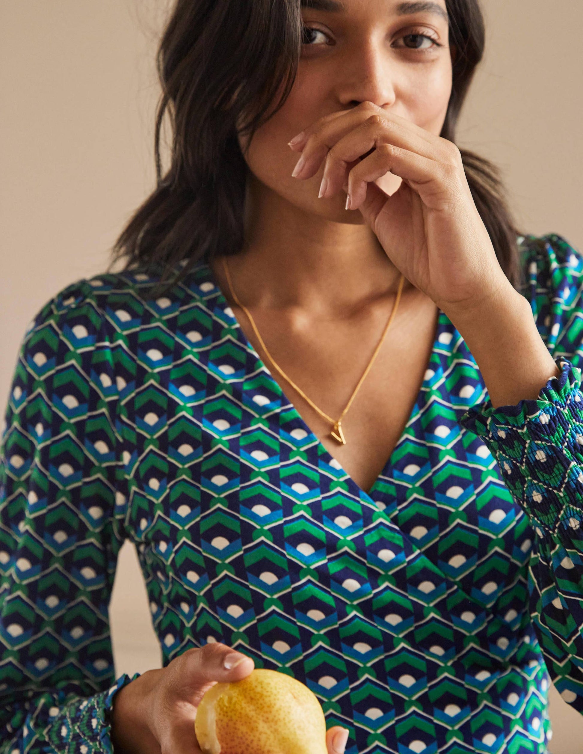 Jersey Wrap Dress-Highland Green, Geometric Tile-2