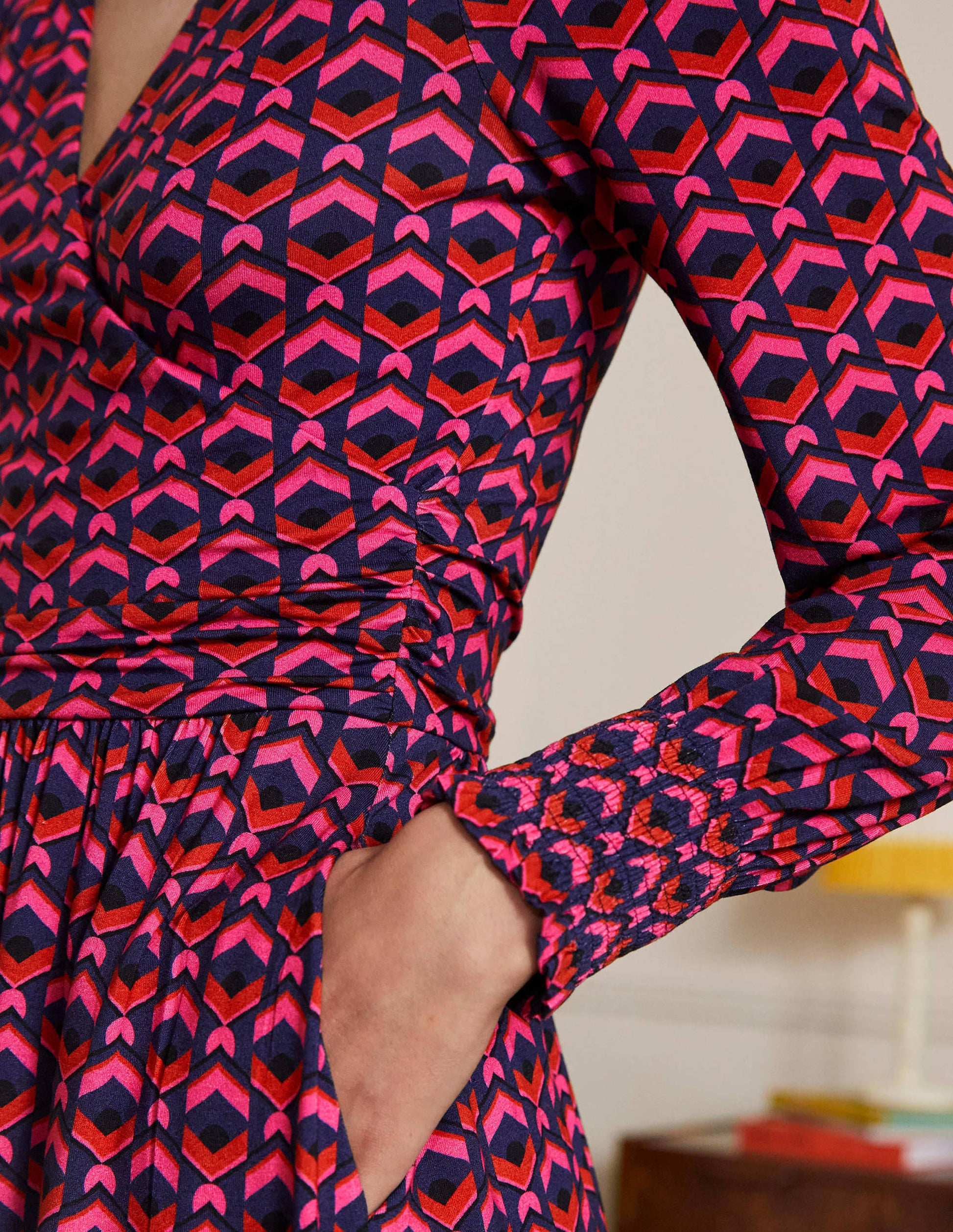 Jersey Wrap Dress-Party Pink, Geometric Tile-2