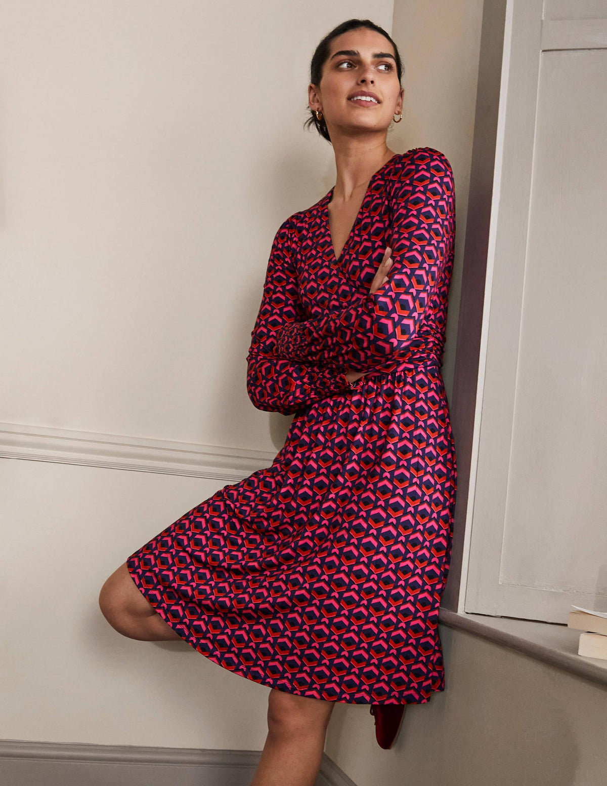 Jersey Wrap Dress-Party Pink, Geometric Tile-4