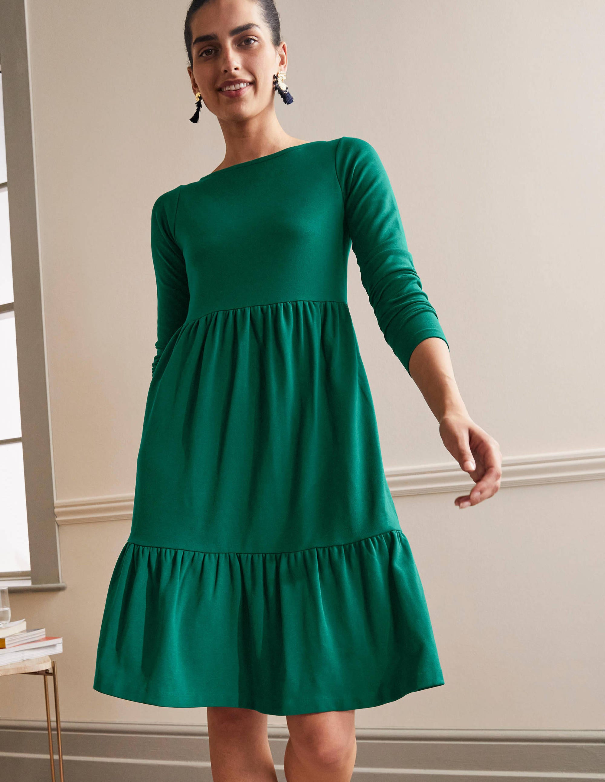 Tiered Ponte Dress-Deep Forest - Image 4