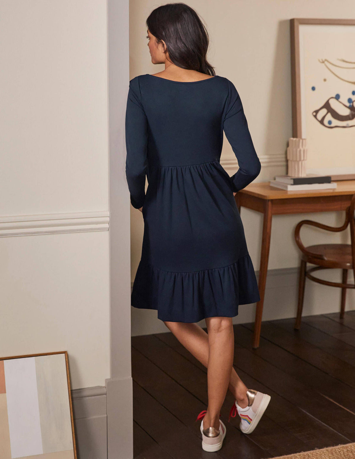 Tiered Ponte Dress-Navy-3