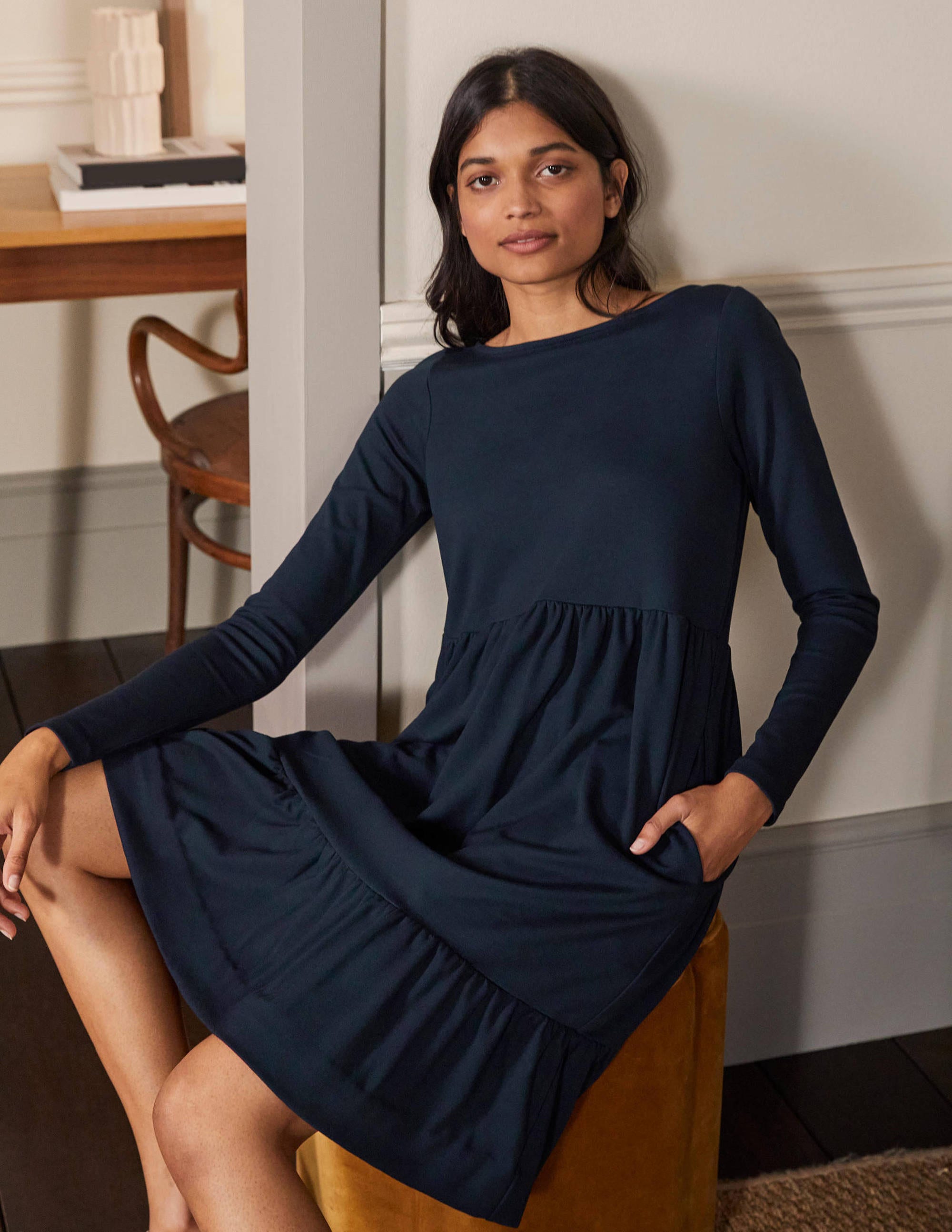 Tiered Ponte Dress-Navy - Image 4