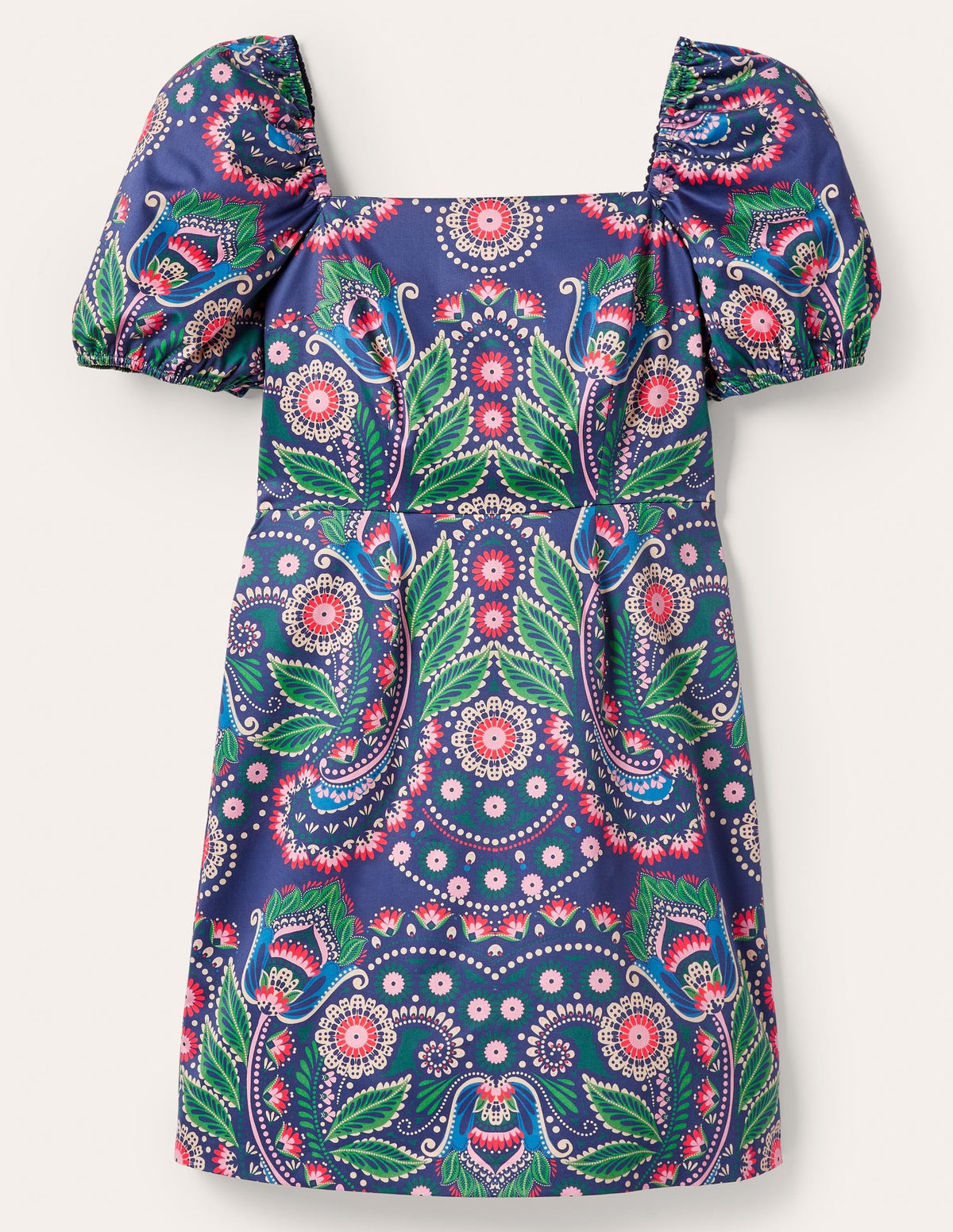 Short Puff Dress-Navy, Daisy Paisley-5