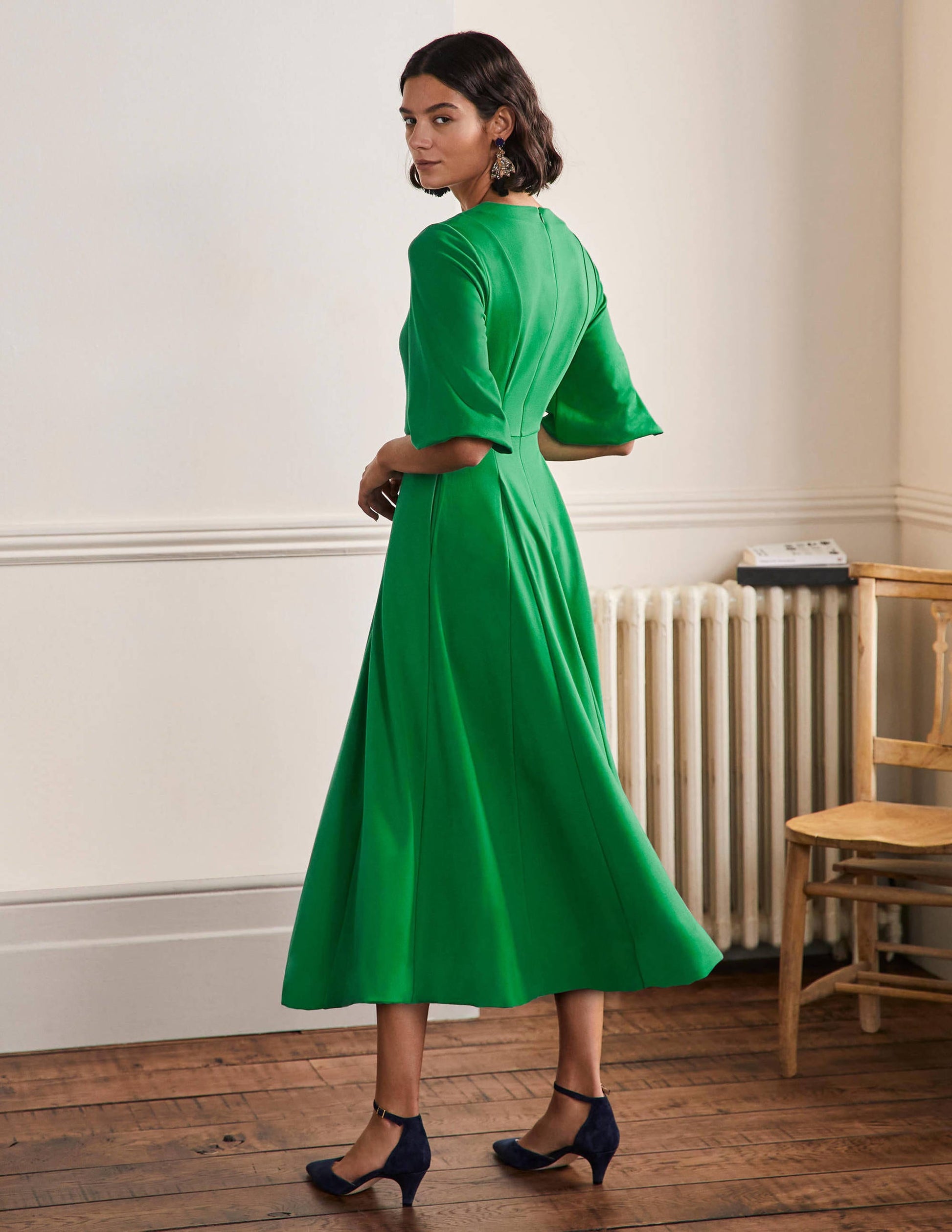 Full Skirt Jersey Midi Dress-Highland Green-3