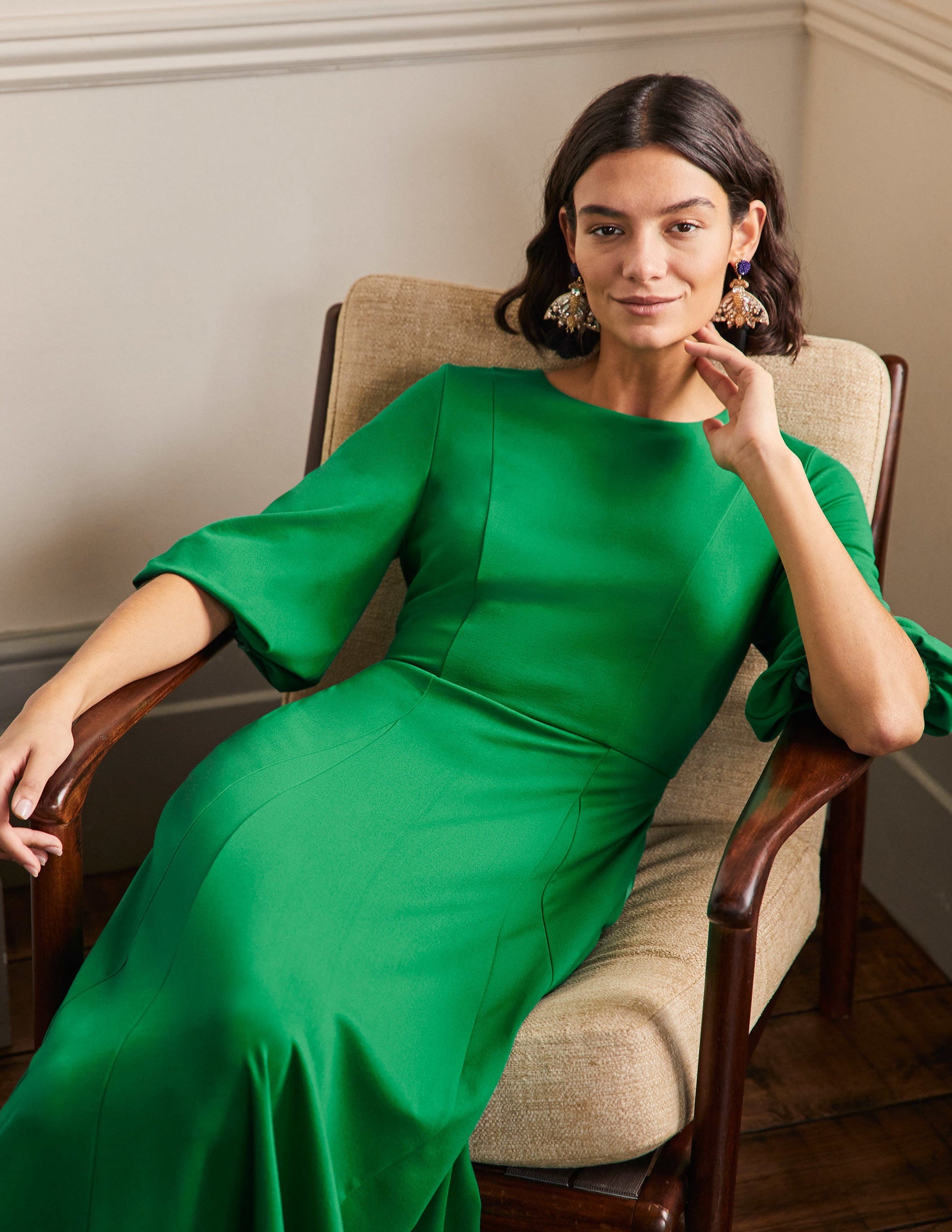 Full Skirt Jersey Midi Dress-Highland Green-4