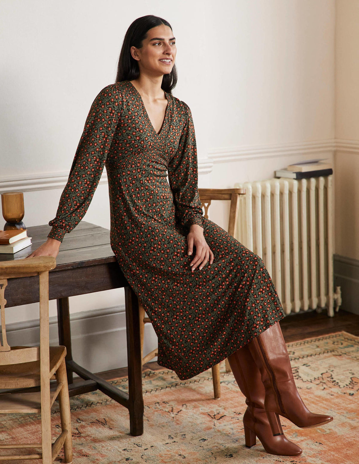 Empire Jersey Tea Dress-Marsh, Rambling Ditsy-1