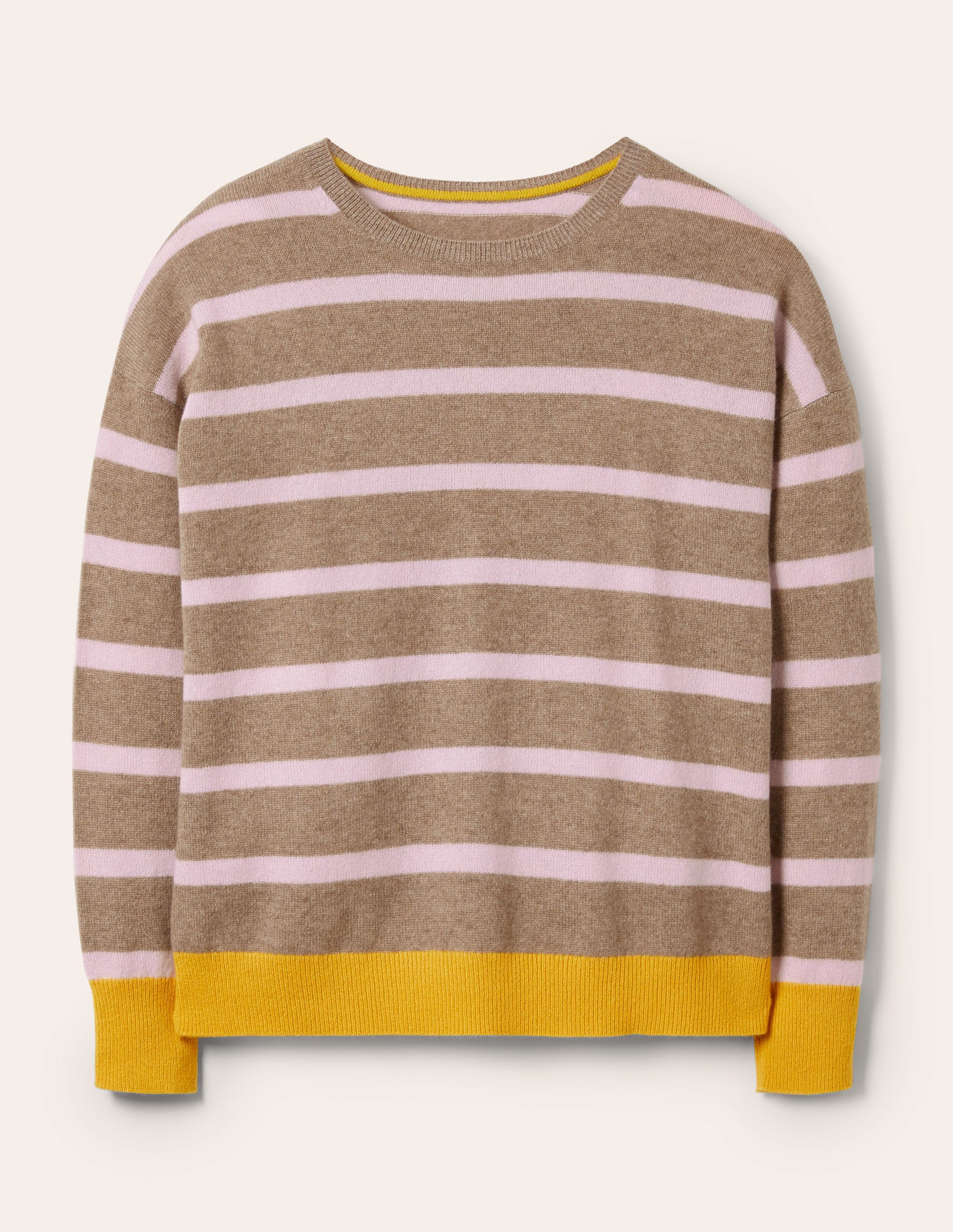 Striped Cashmere Jumper-Oatmeal Brown Stripe - Image 7