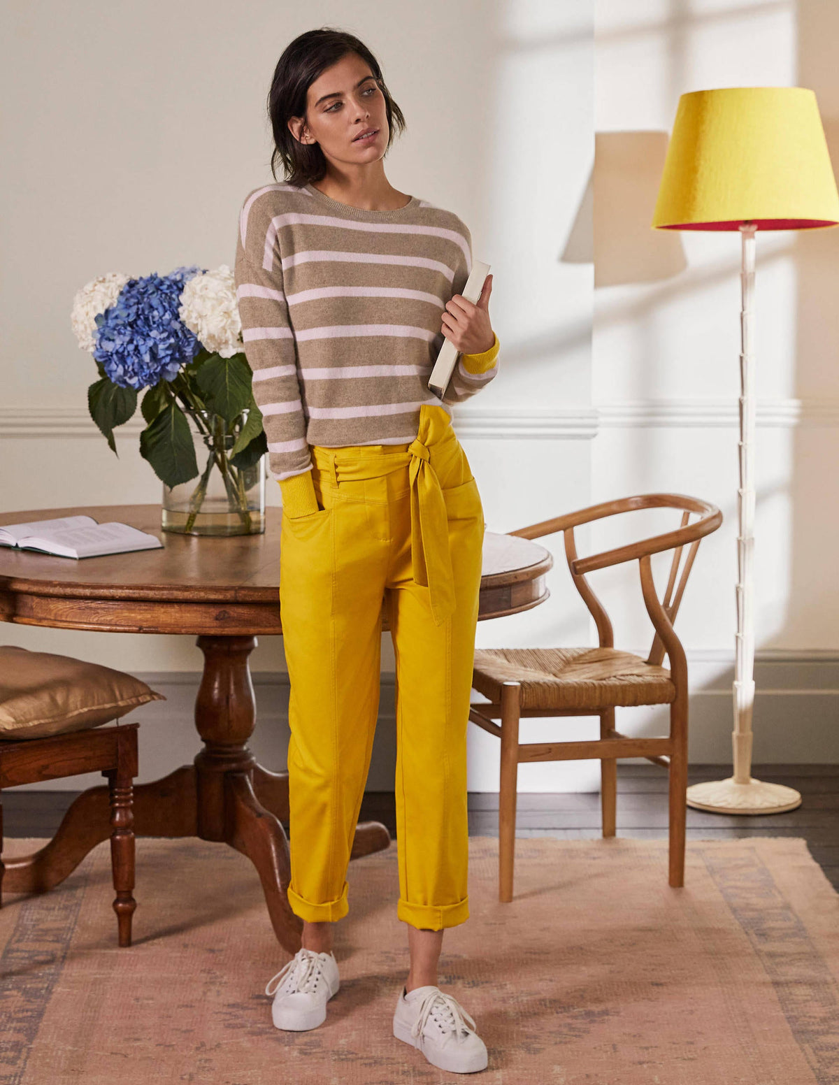 Striped Cashmere Jumper-Oatmeal Brown Stripe - Image 4