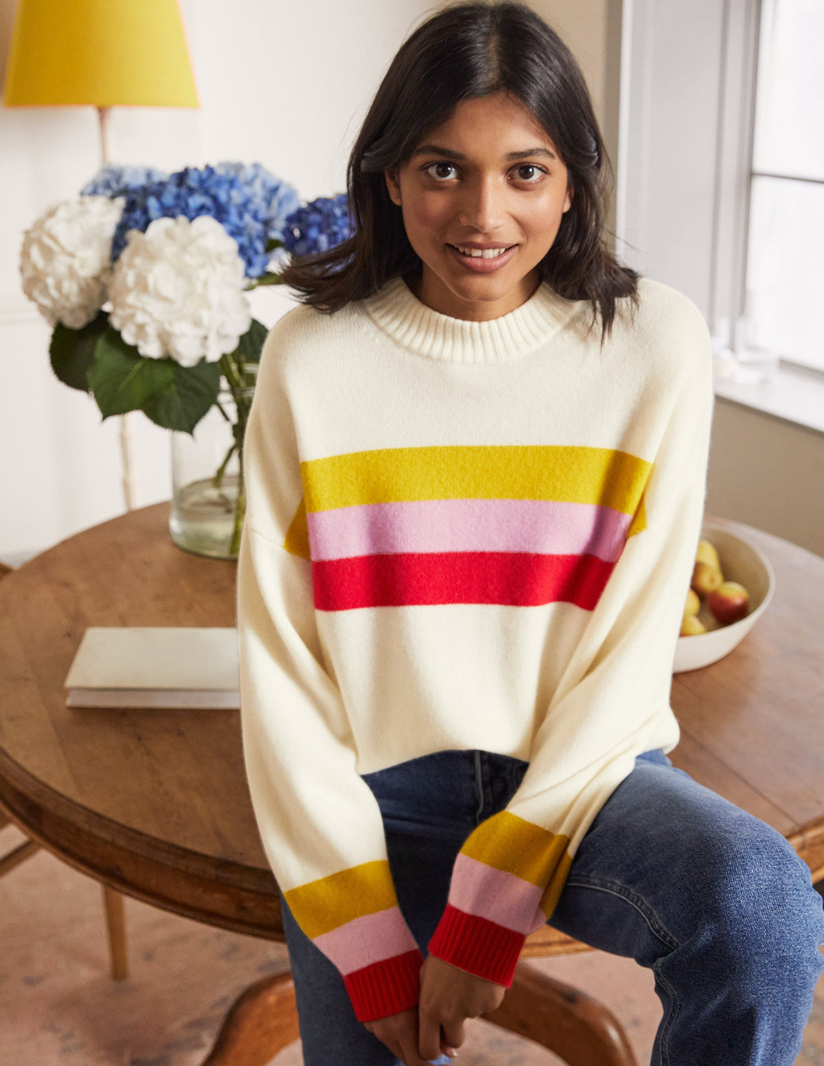 Savannah Cashmere Jumper-Ruby, Citrine Stripe-1