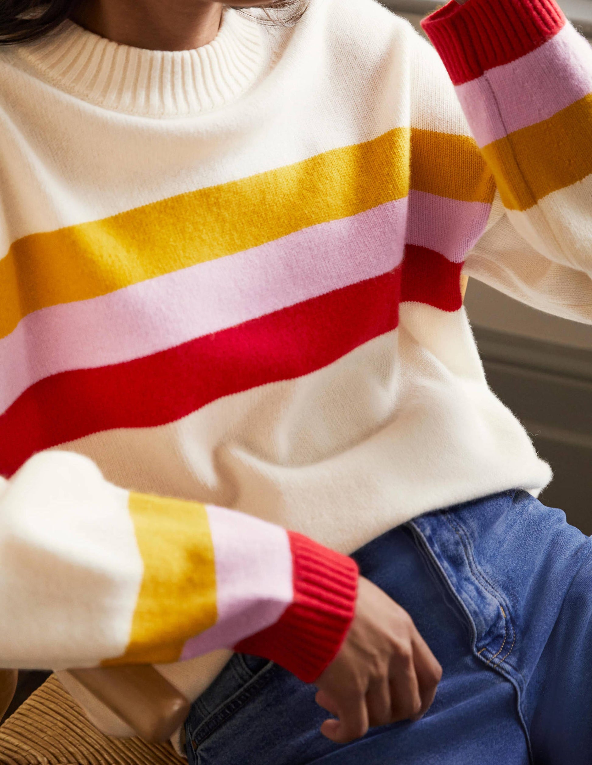 Savannah Cashmere Jumper-Ruby, Citrine Stripe-2