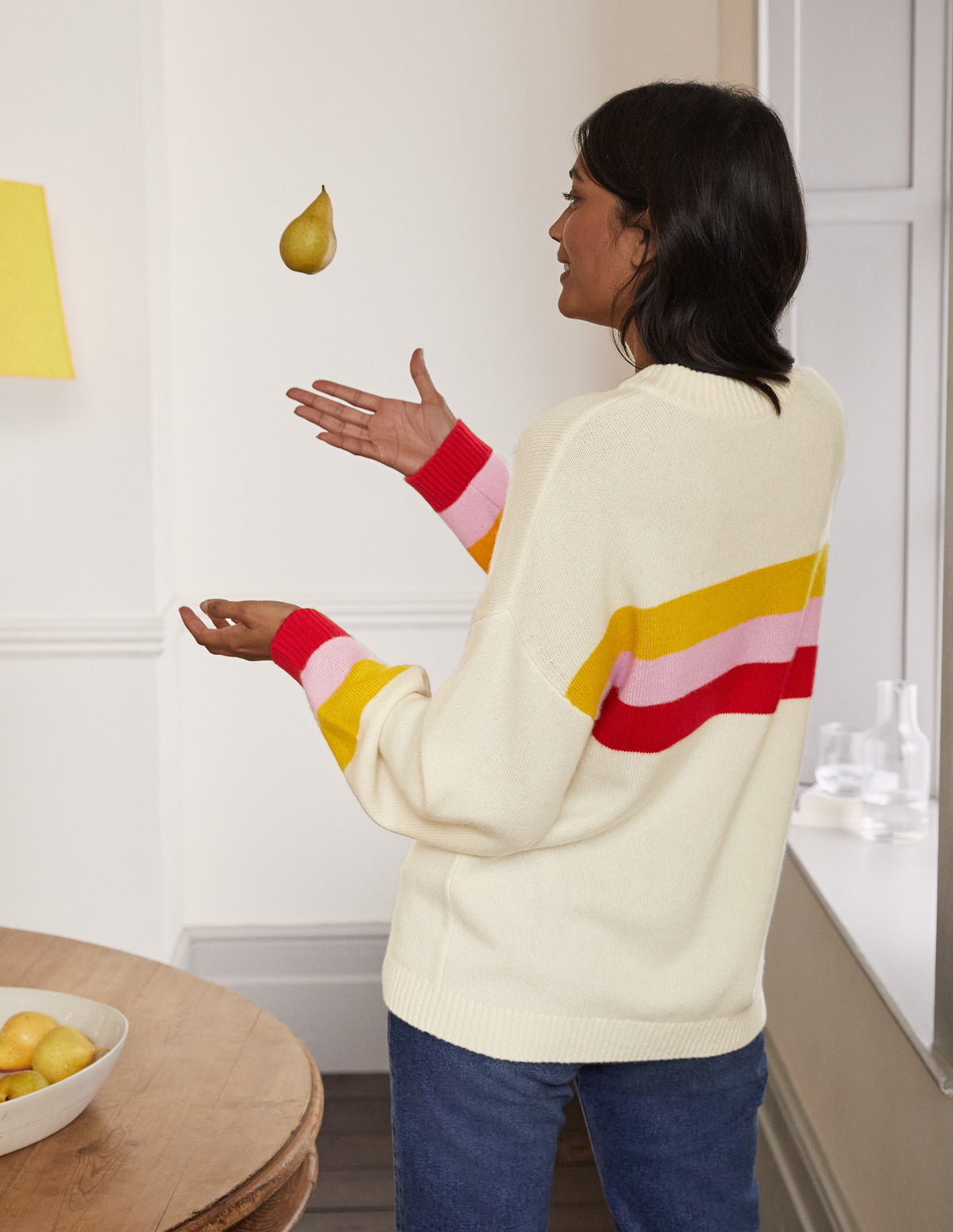 Savannah Cashmere Jumper-Ruby, Citrine Stripe - Image 3