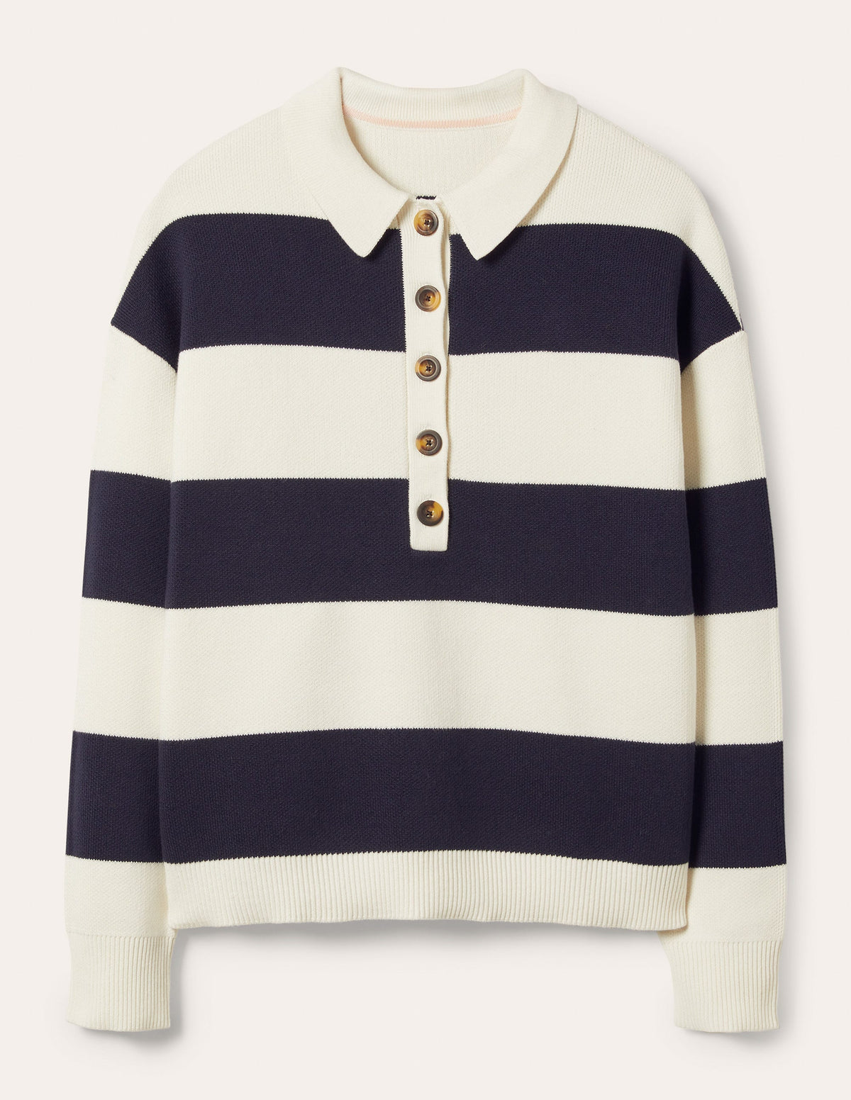 Striped Knitted Rugby Jumper-Ivory and Navy Stripe-5