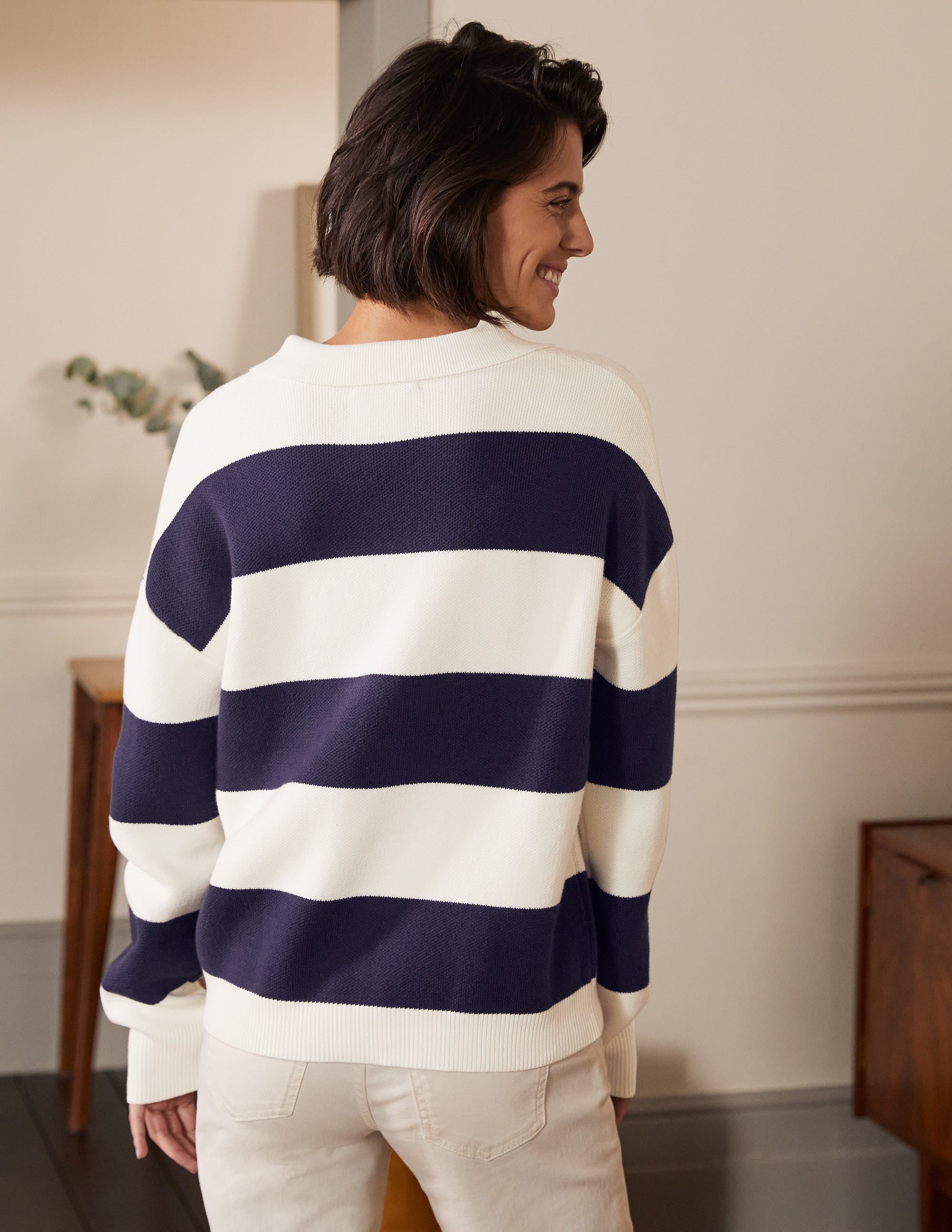 Striped Knitted Rugby Jumper-Ivory and Navy Stripe - Image 3