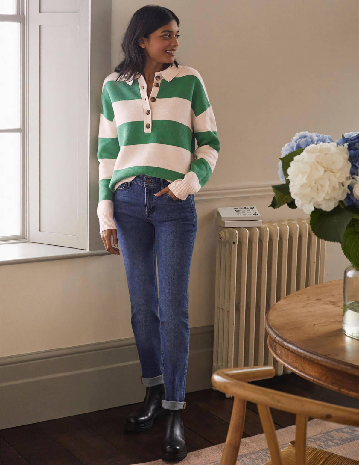 Striped Knitted Rugby Jumper-Milkshake and Irish Green-4