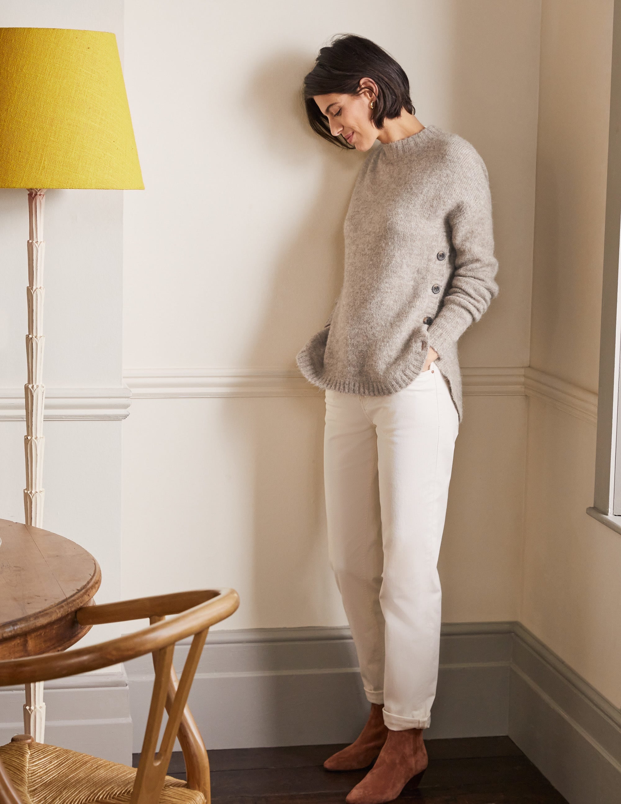 Fluffy Side Button Jumper-Mink Melange - Image 4