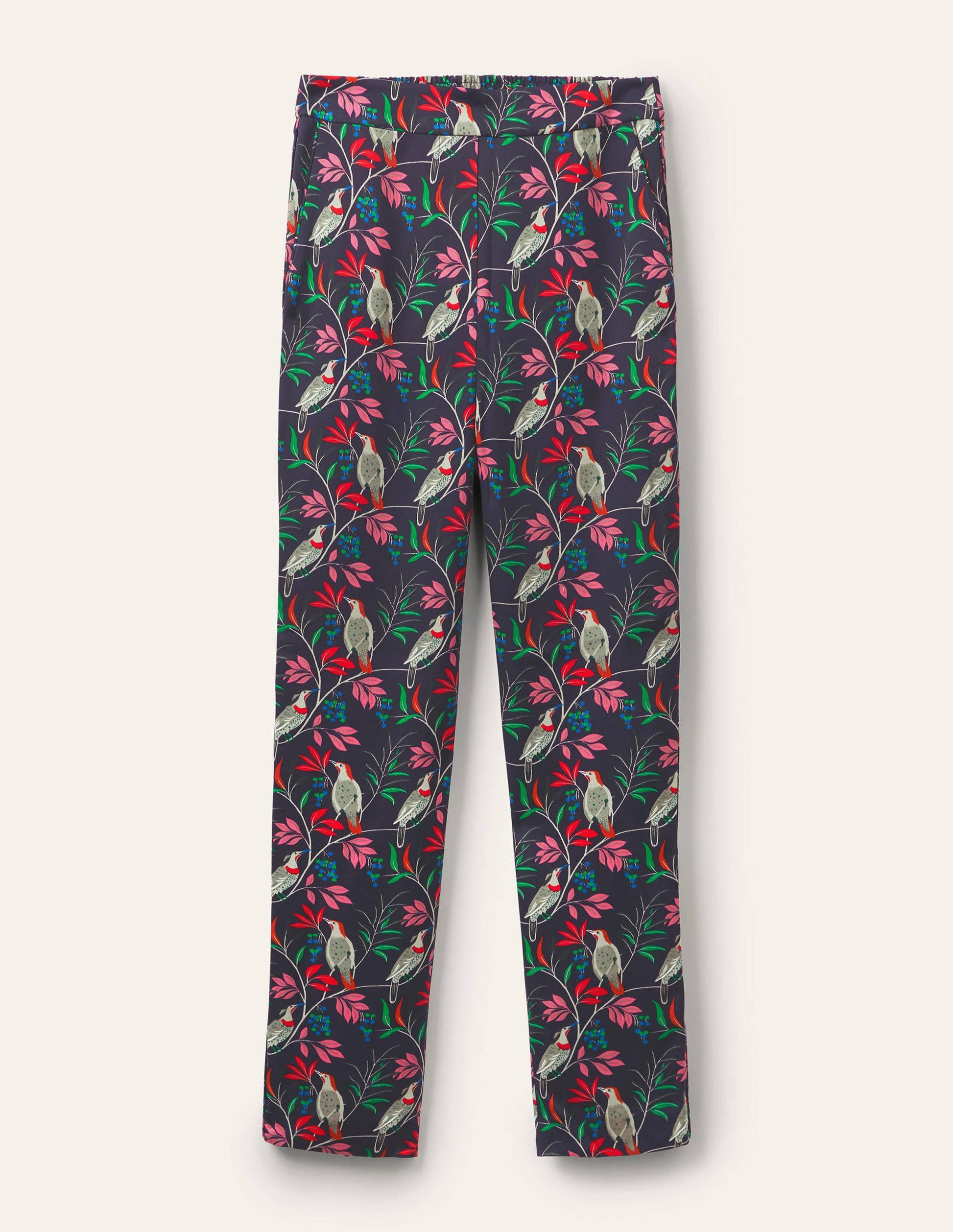 Ludlow Satin Trousers-French Navy, Berry Bird-6