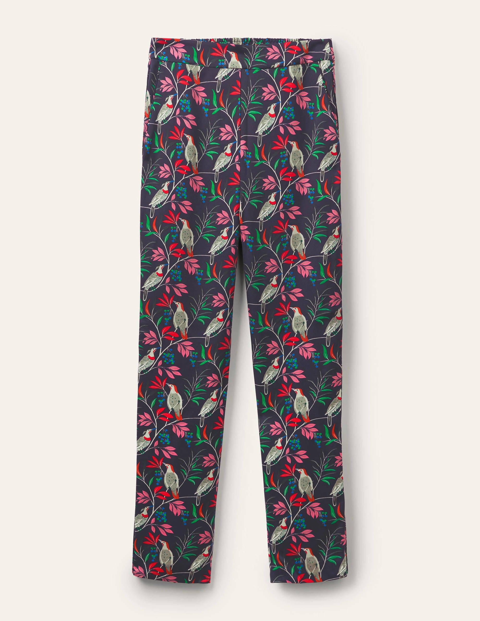 Ludlow Satin Trousers-French Navy, Berry Bird - Image 6