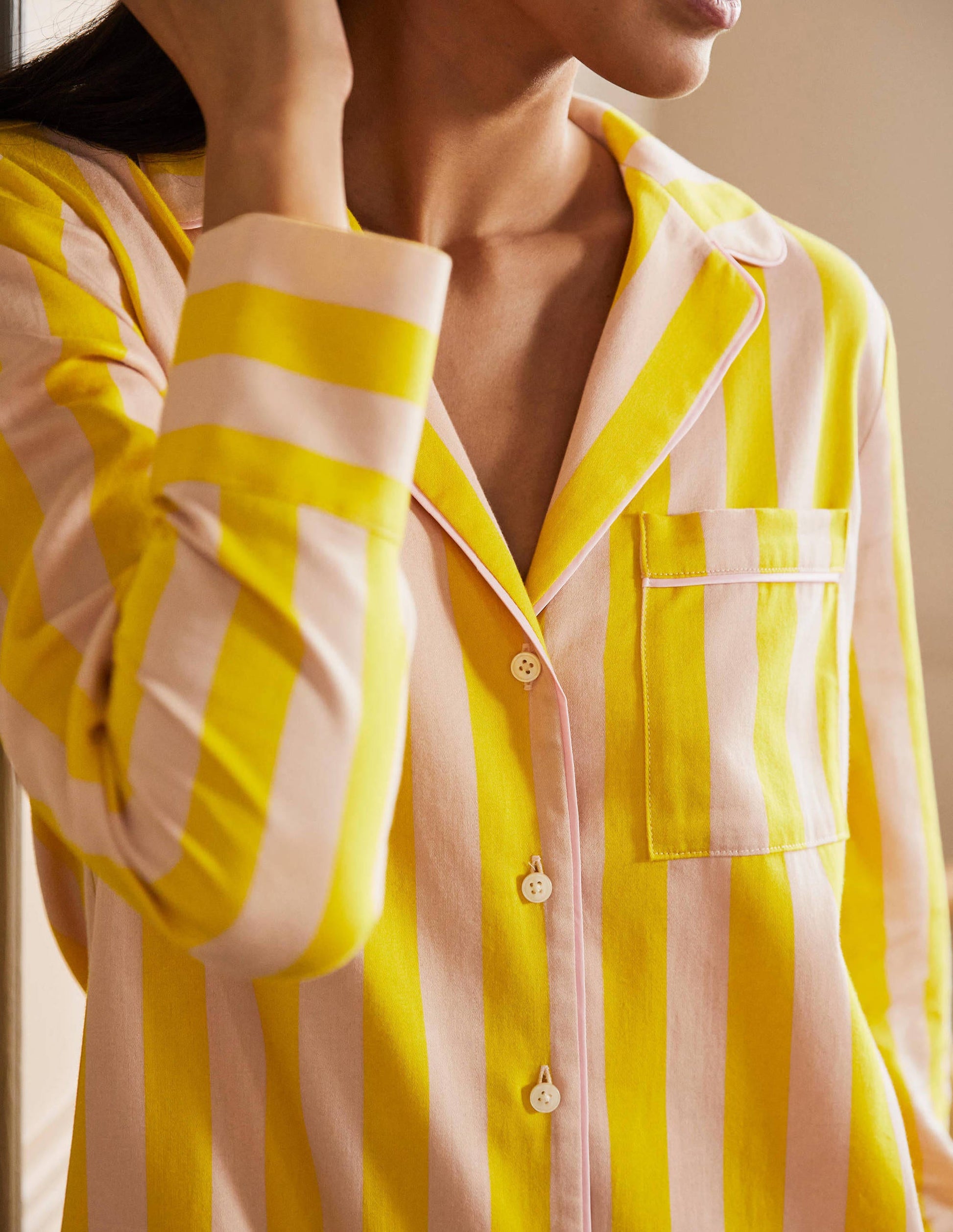 Janie Longline Pyjama Shirt-Milkshake and Wasp Stripe-1