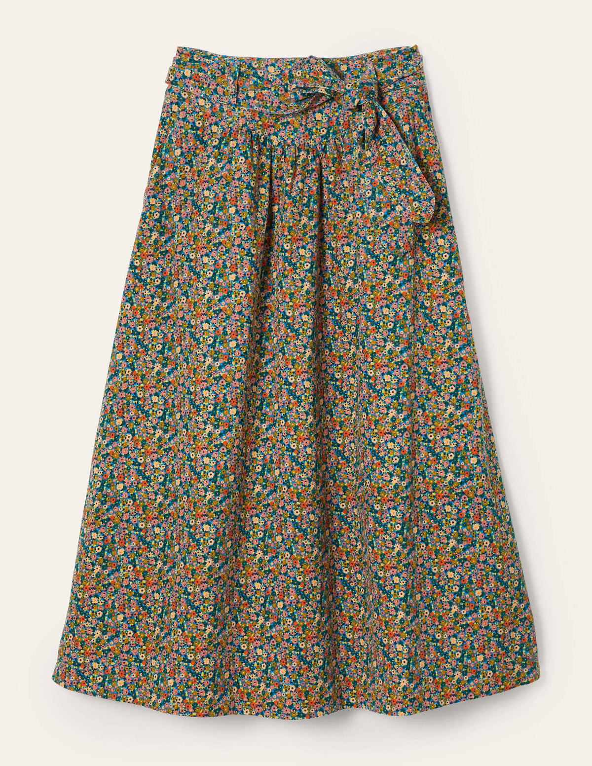 Tie Waist Cord Midaxi Skirt-Dusty Red, Floral Print-5
