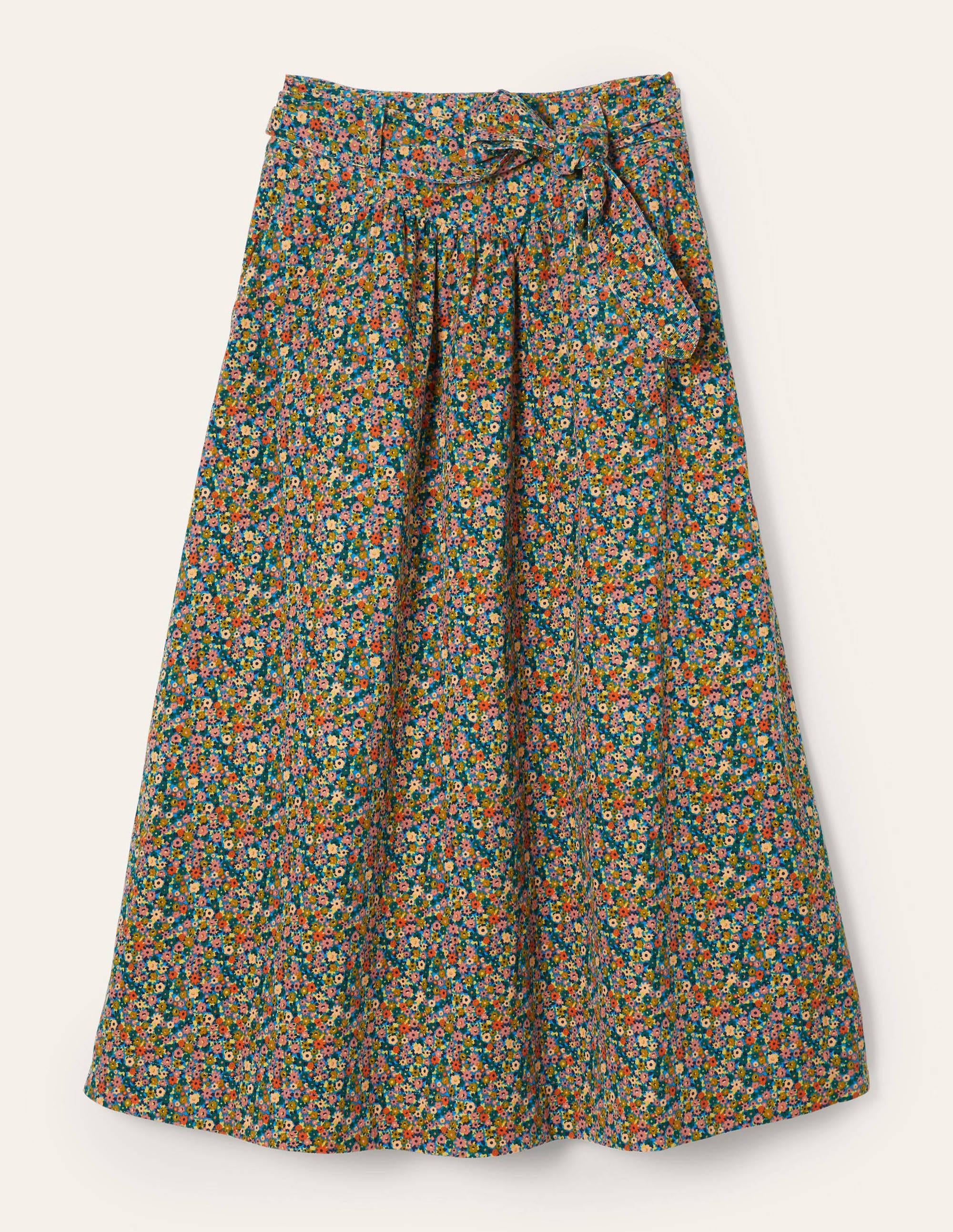 Tie Waist Cord Midaxi Skirt-Dusty Red, Floral Print - Image 5