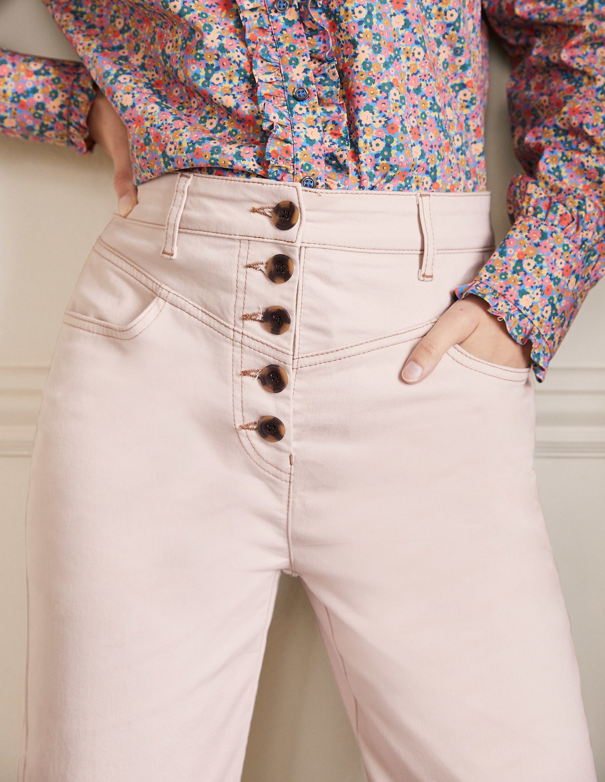 Tapered Chino Trousers-Oat Milk-2