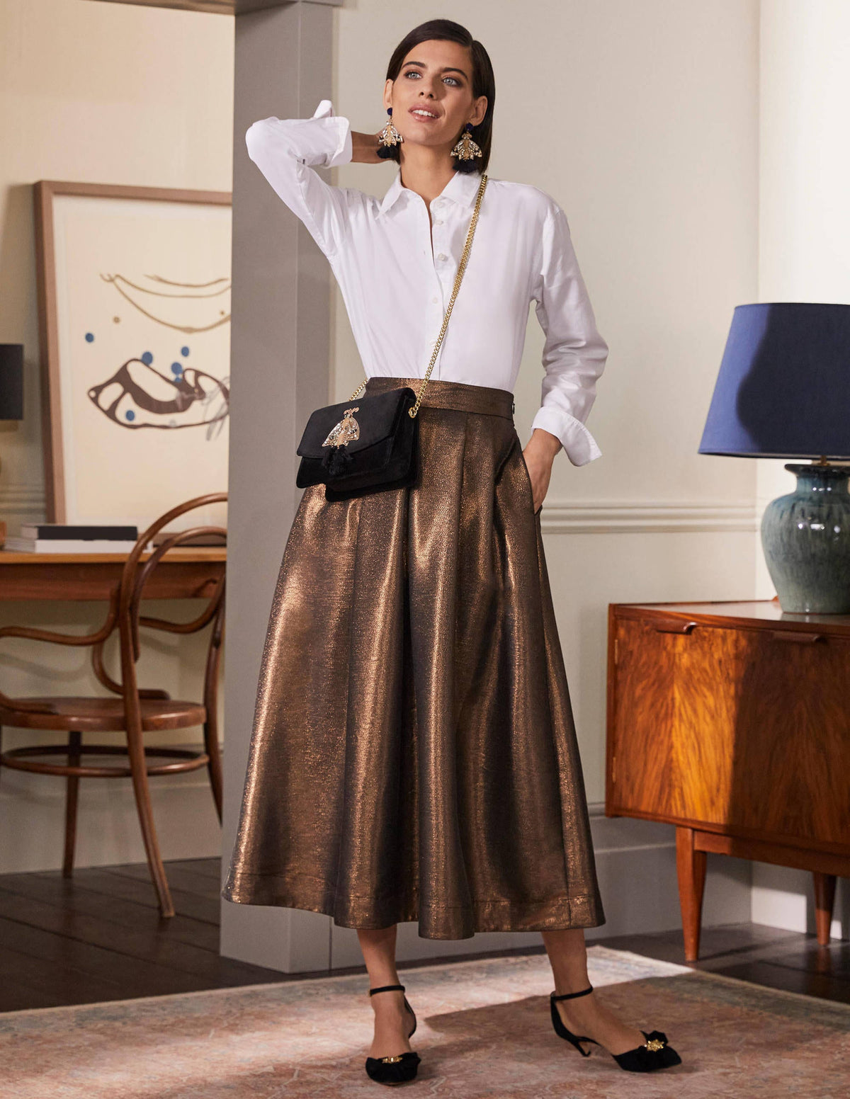 Bronzed Full Midi Skirt-Metallic-4