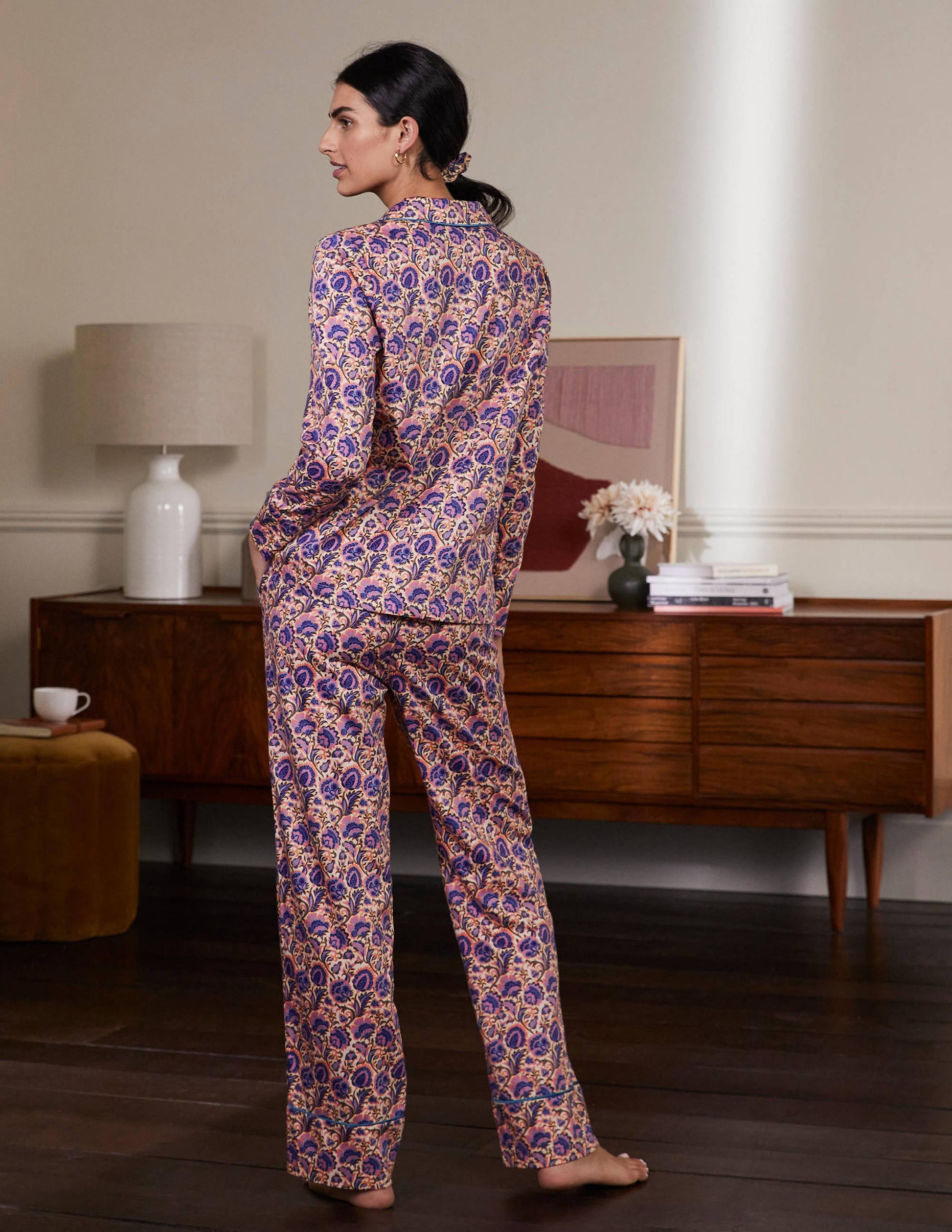 Long Sleeve Pyjama Shirt-Ivory, Rich Floral-3