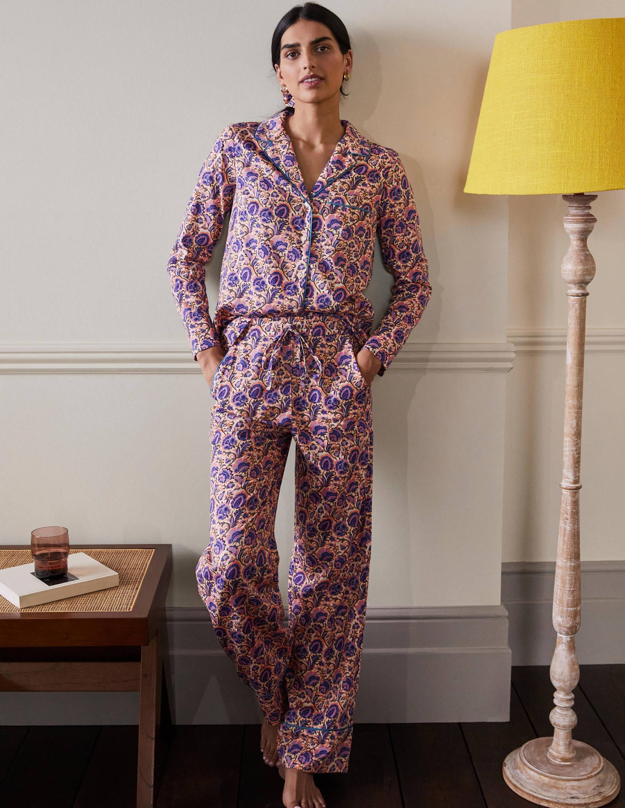 Long Sleeve Pyjama Shirt-Ivory, Rich Floral - Image 4