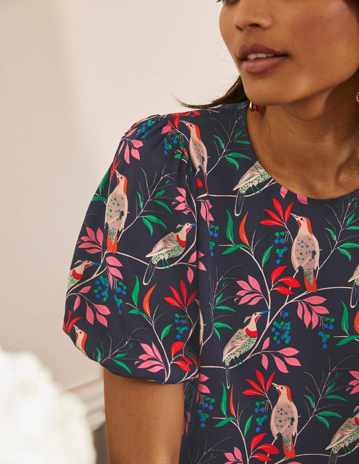 Adriana Puff Sleeve Top-French Navy, Berry Bird - Image 1