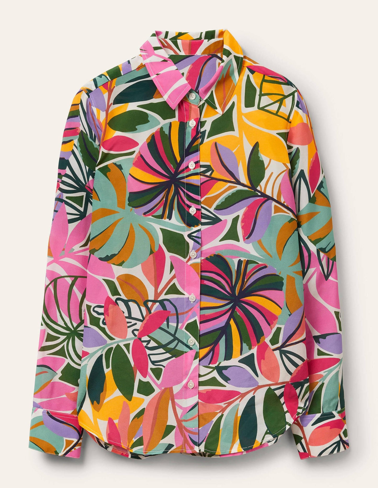 Silk Shirt-Ivory, Tropic Palm