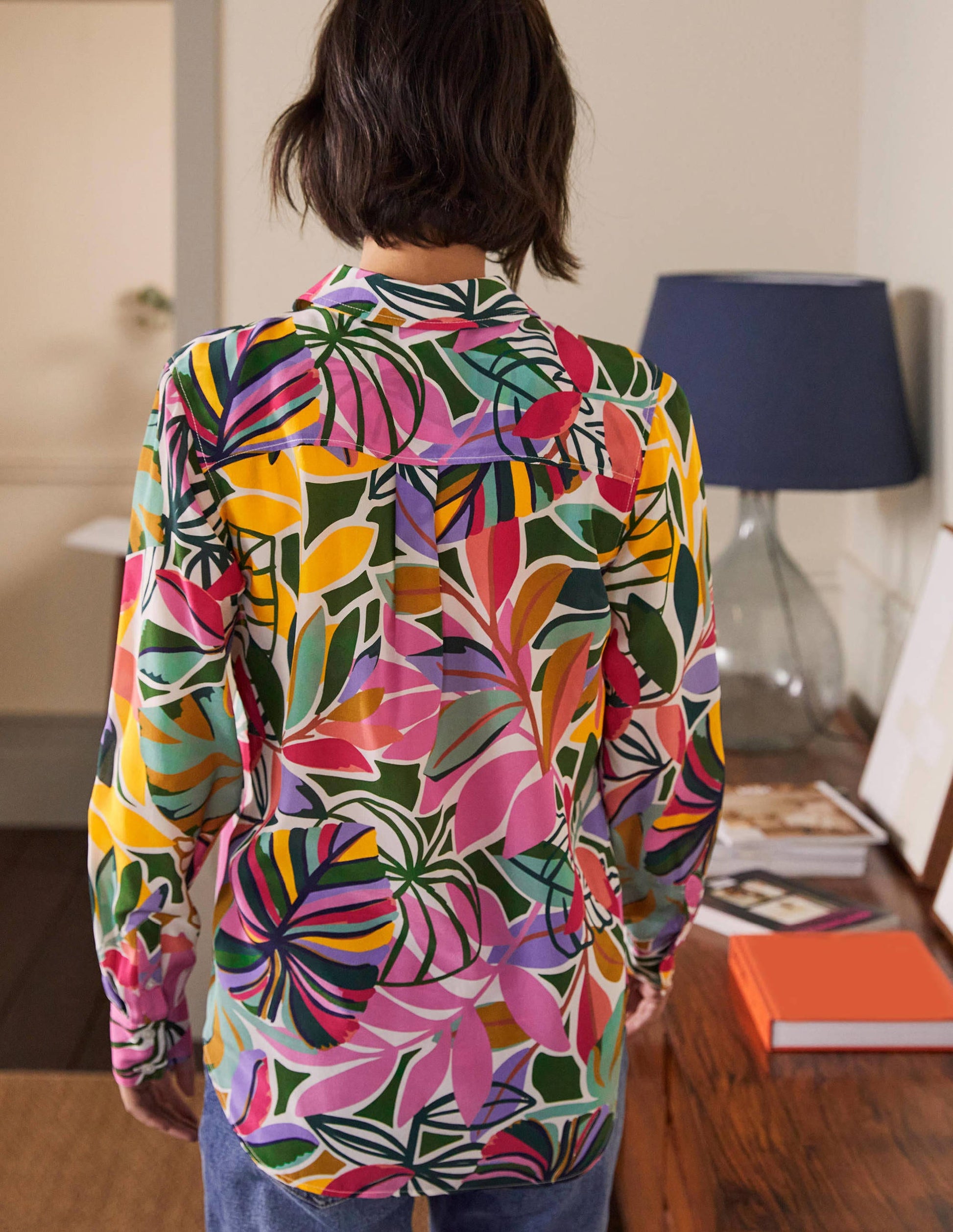 Silk Shirt-Ivory, Tropic Palm-3