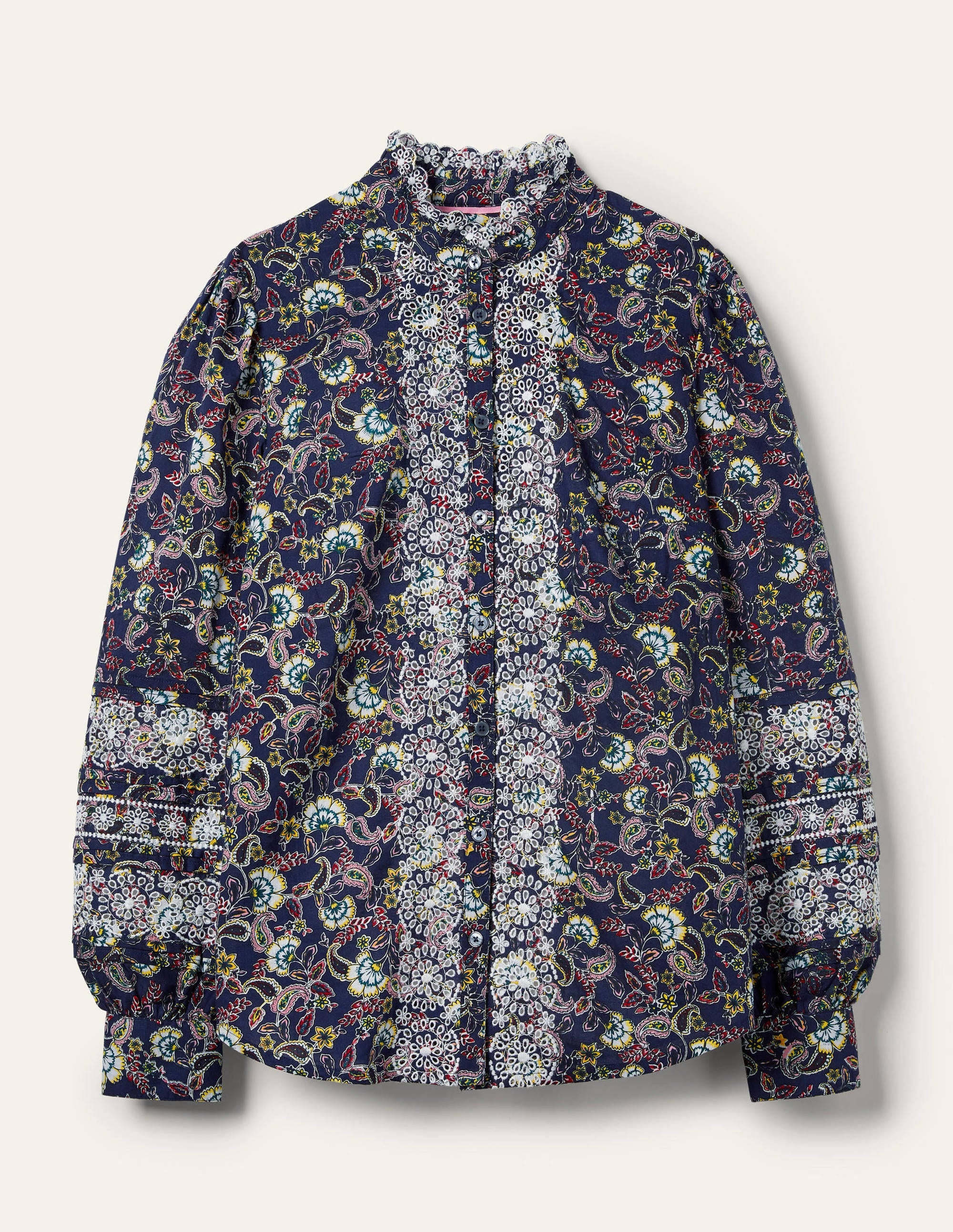 Broderie Cotton Blouse-French Navy, Exotic Floral - Image 6
