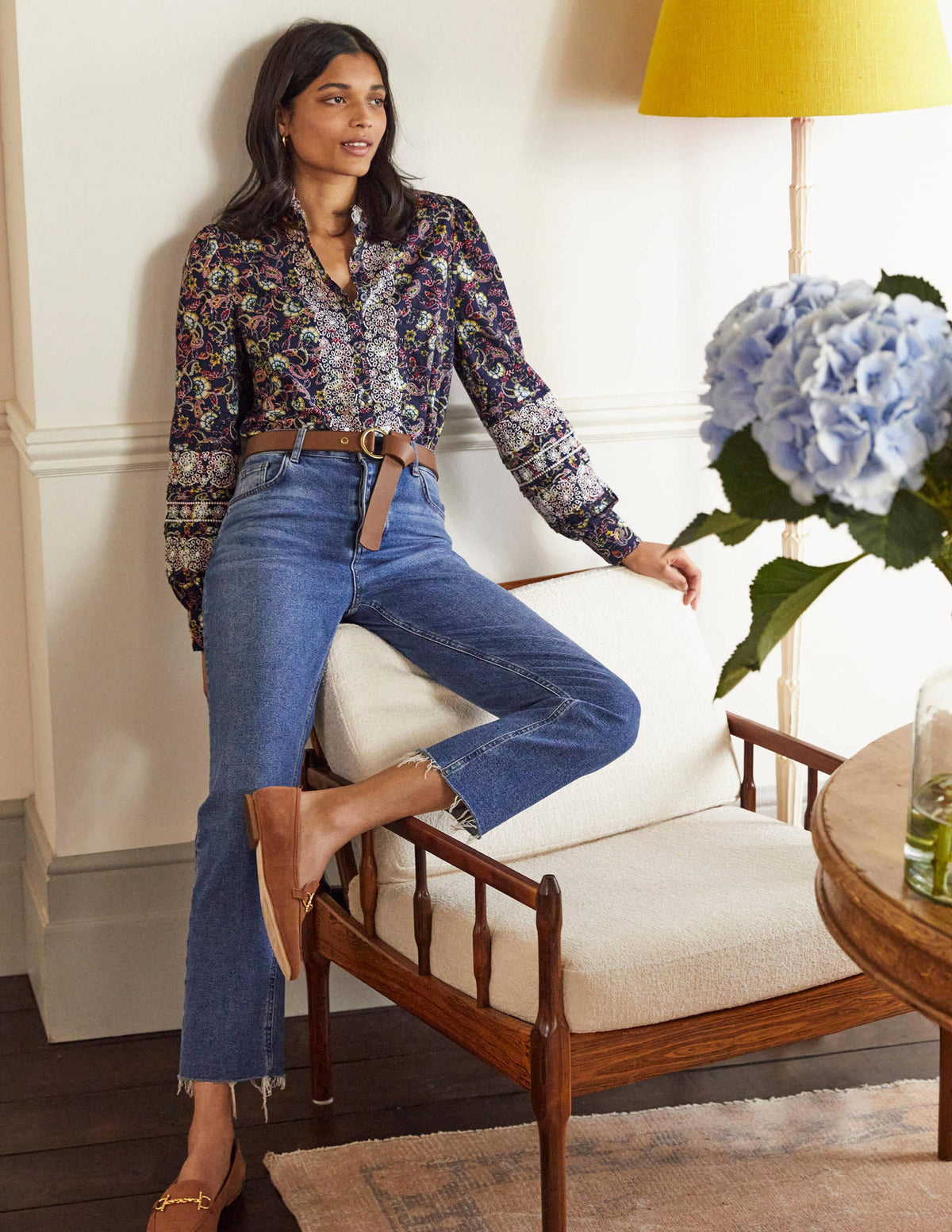 Broderie Cotton Blouse-French Navy, Exotic Floral - Image 4