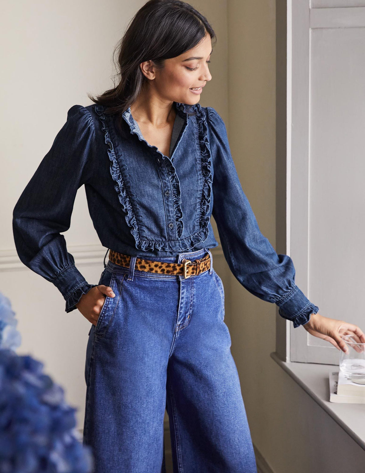 Isla Frill Detail Blouse-Denim - Image 2