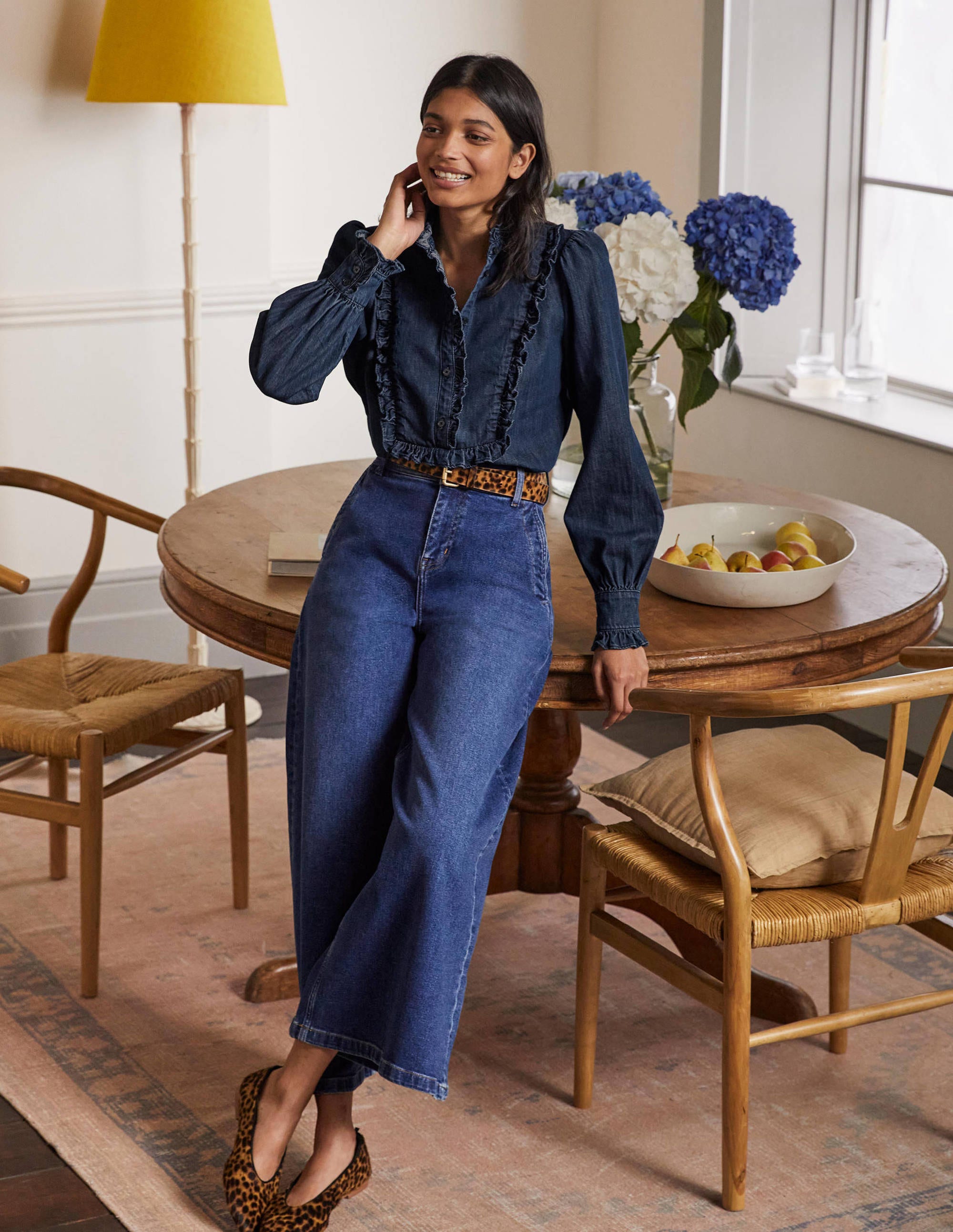 Isla Frill Detail Blouse-Denim - Image 1