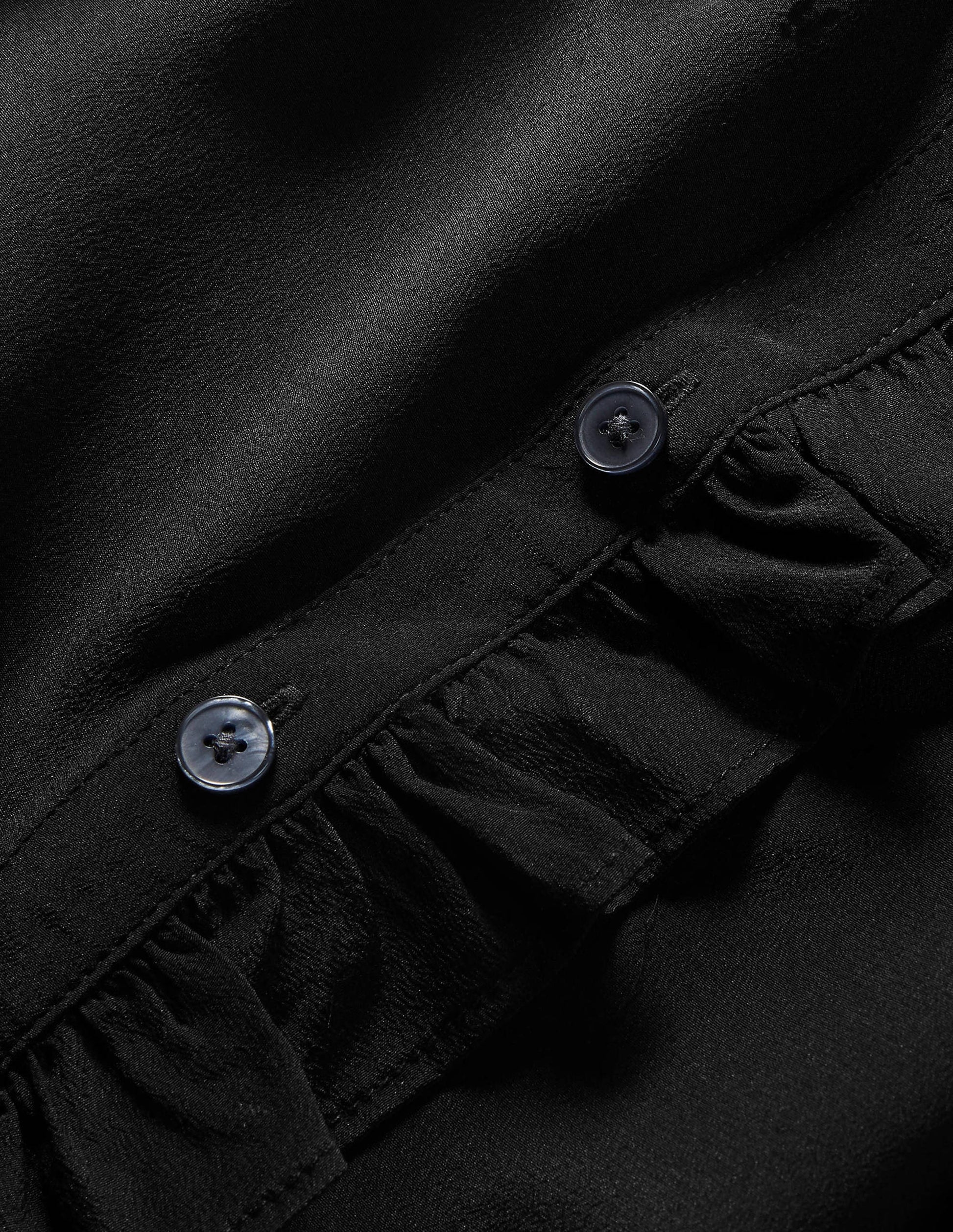 High Neck Ruffle Silk Blouse-Black-7