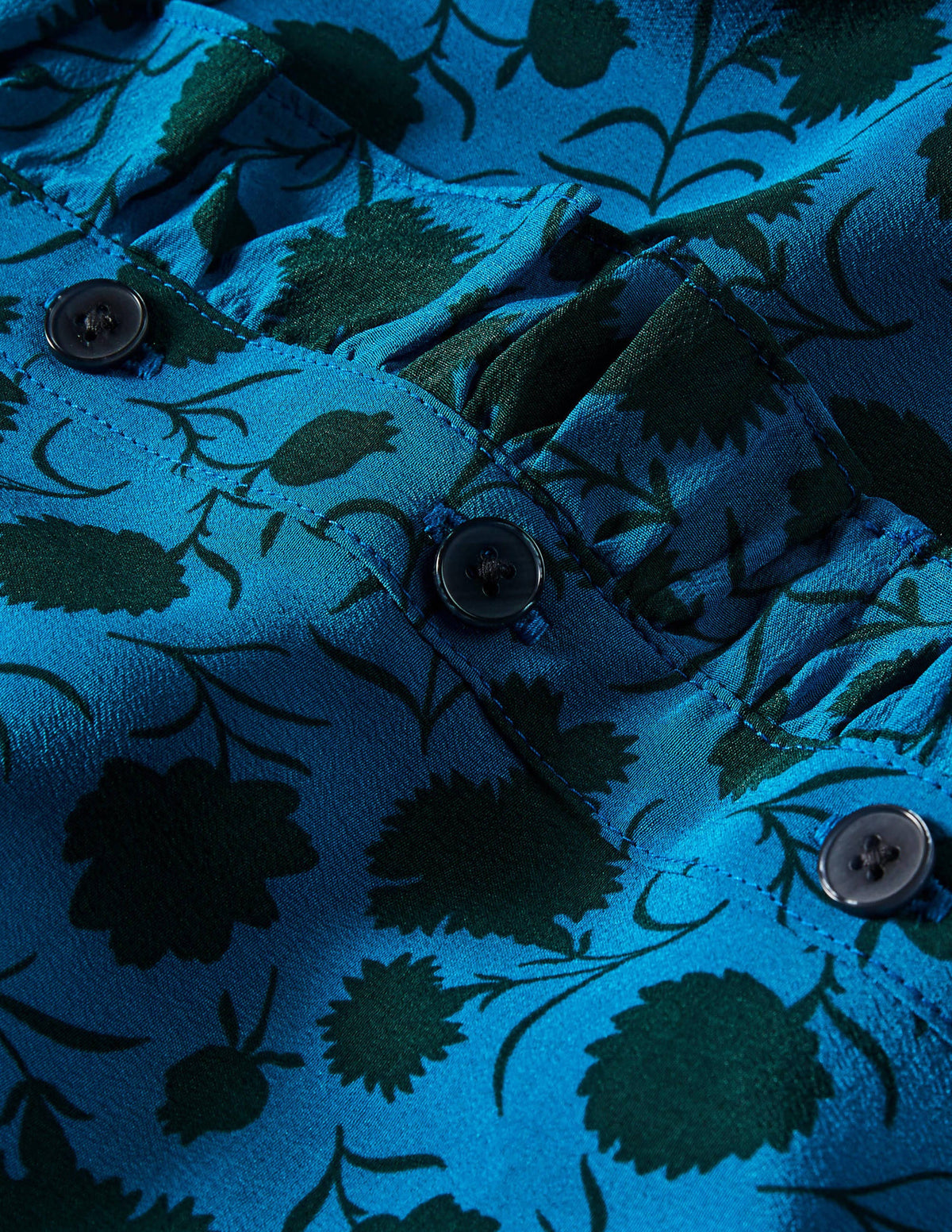 High Neck Ruffle Silk Blouse-Winter Azure, Leafy Bud - Image 7